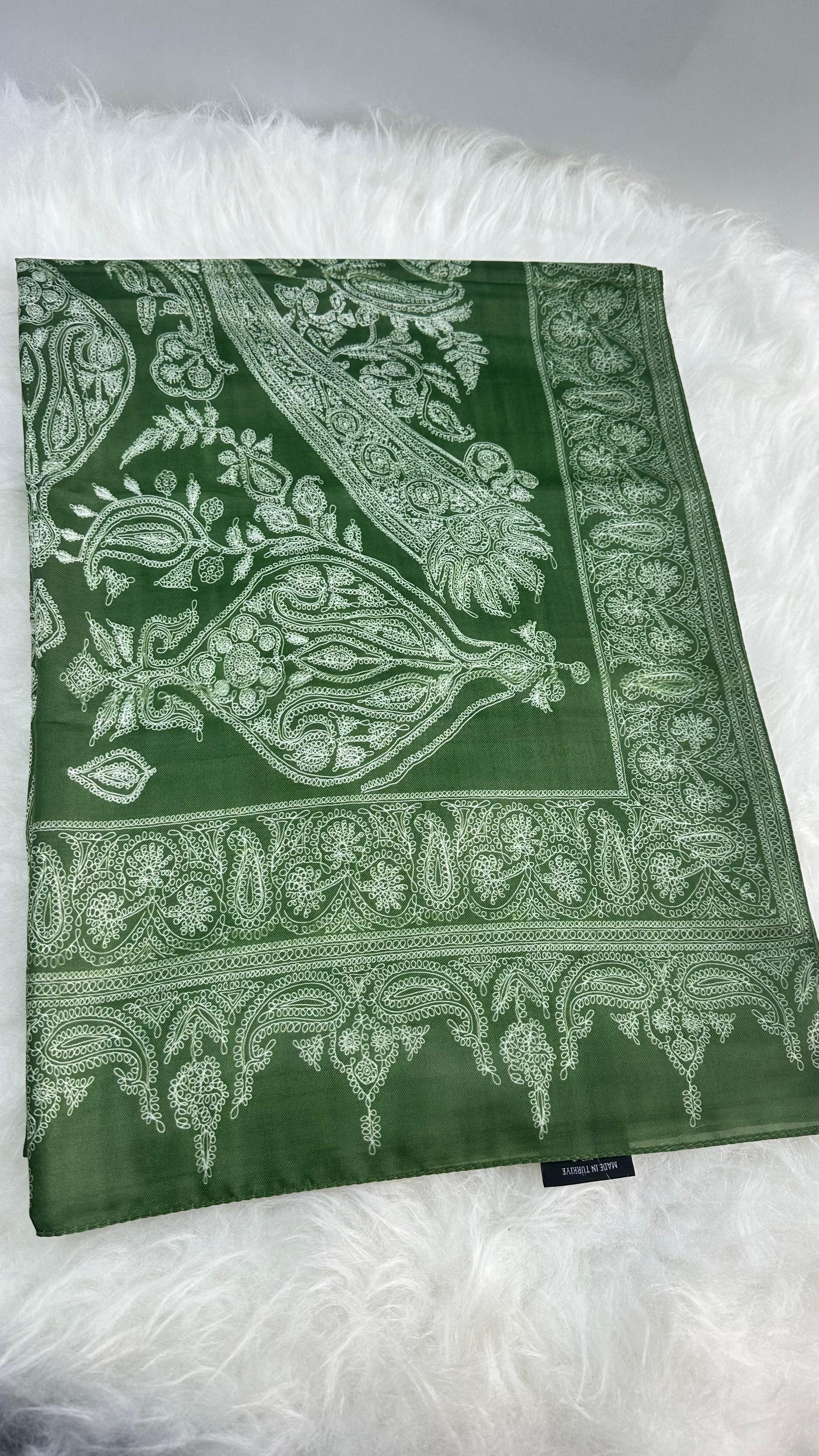 Etnik Çini Desen Soft Pamuk Şal Zümrüt