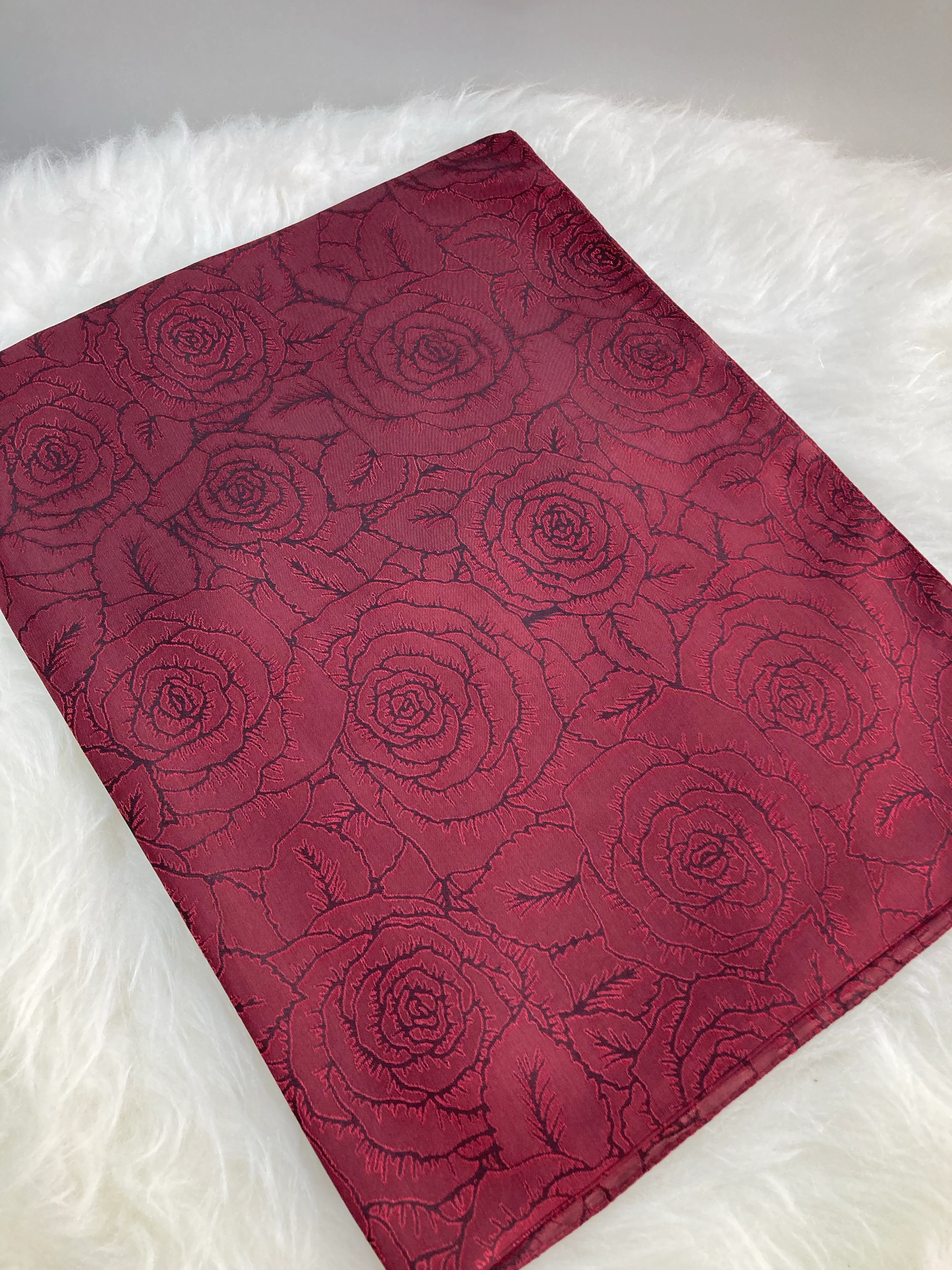 Rose İpek Dokuma Şal Siyah/Bordo