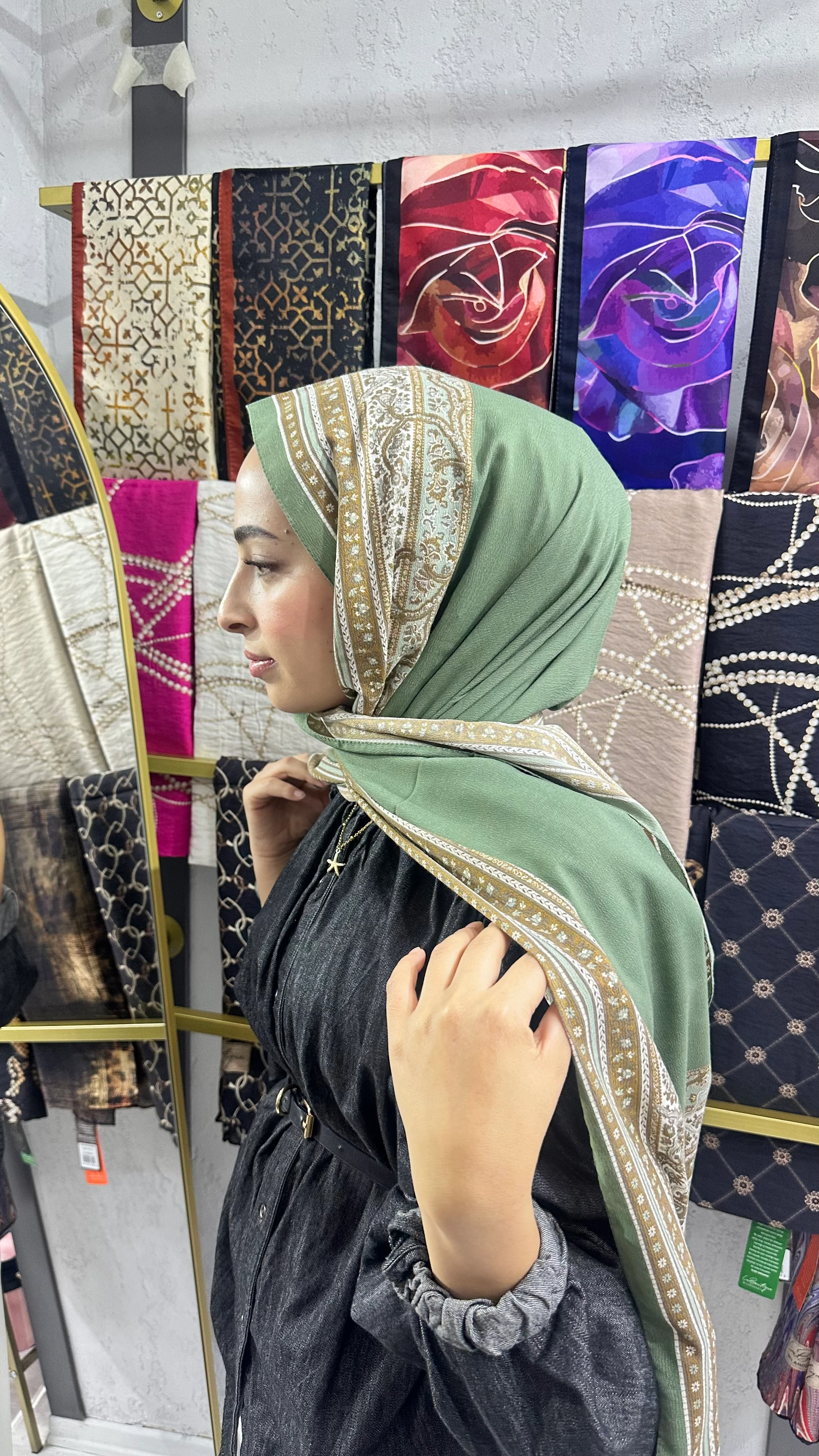 İthal Mio Kumlu Pamuk Şal Çağla Yeşili 