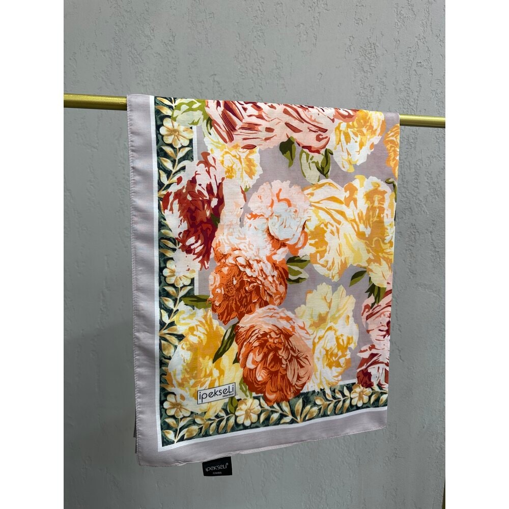 İpekseli Floral Desen Pamuk İpek Şal