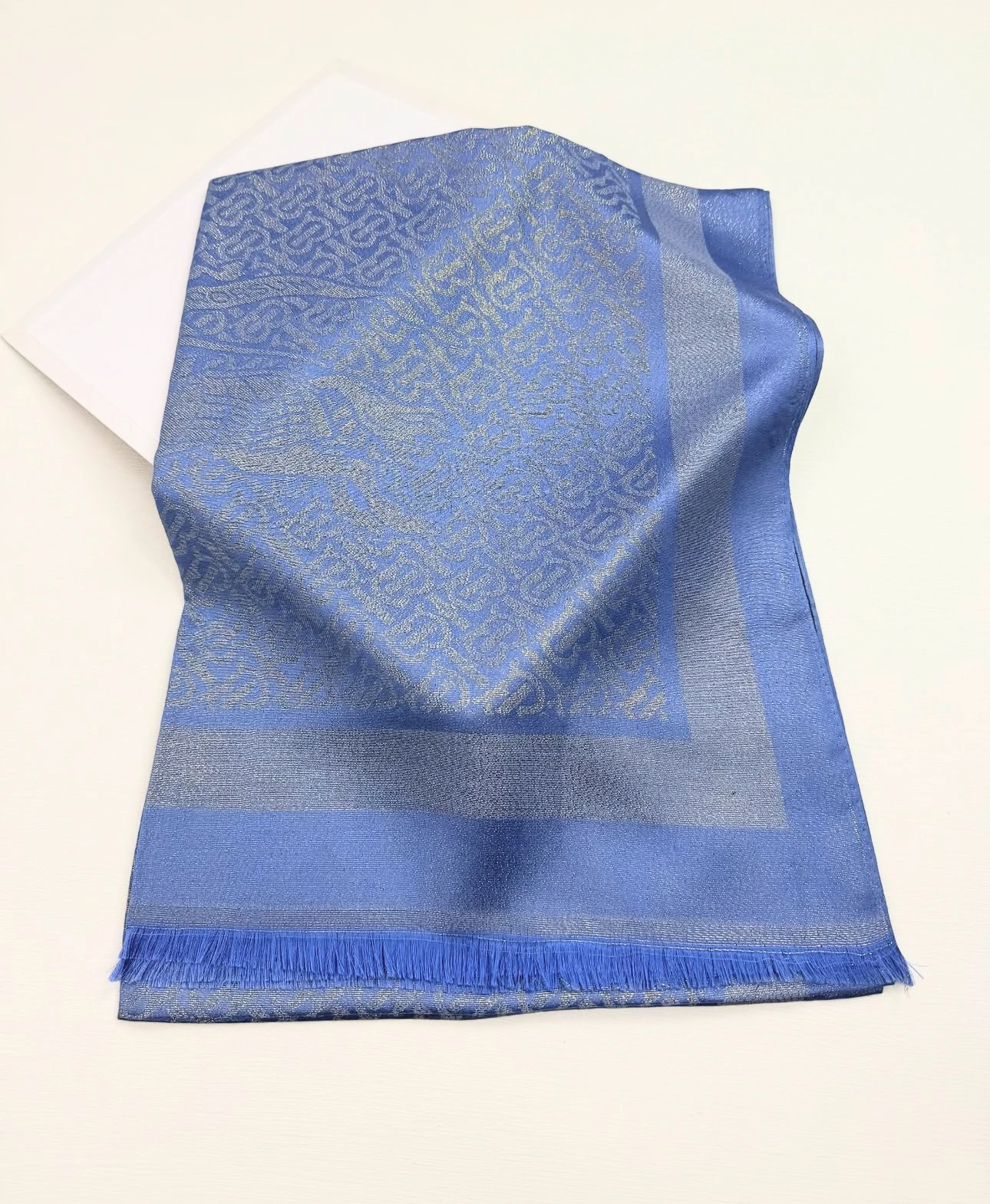 B Desen Simli Kaşmir İpek Şal Mavi