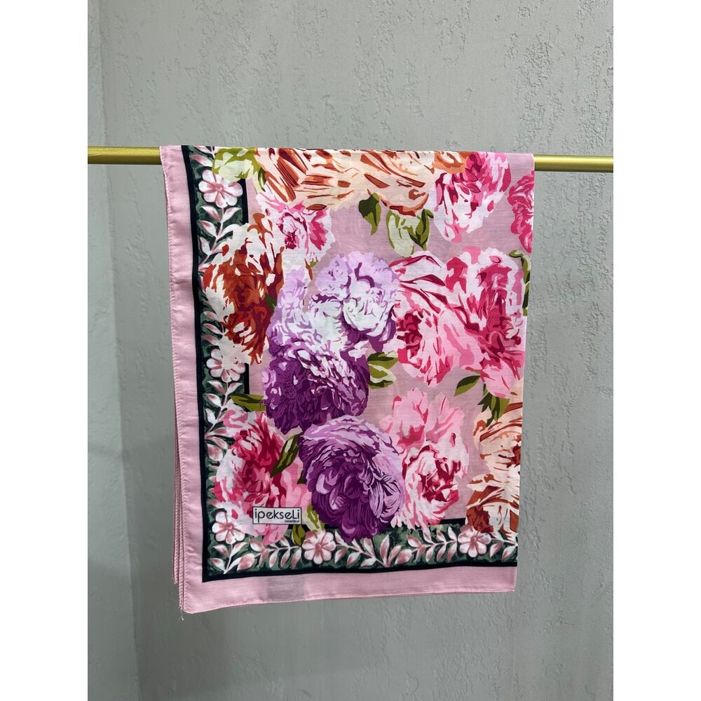 İpekseli Floral Desen Pamuk İpek Şal