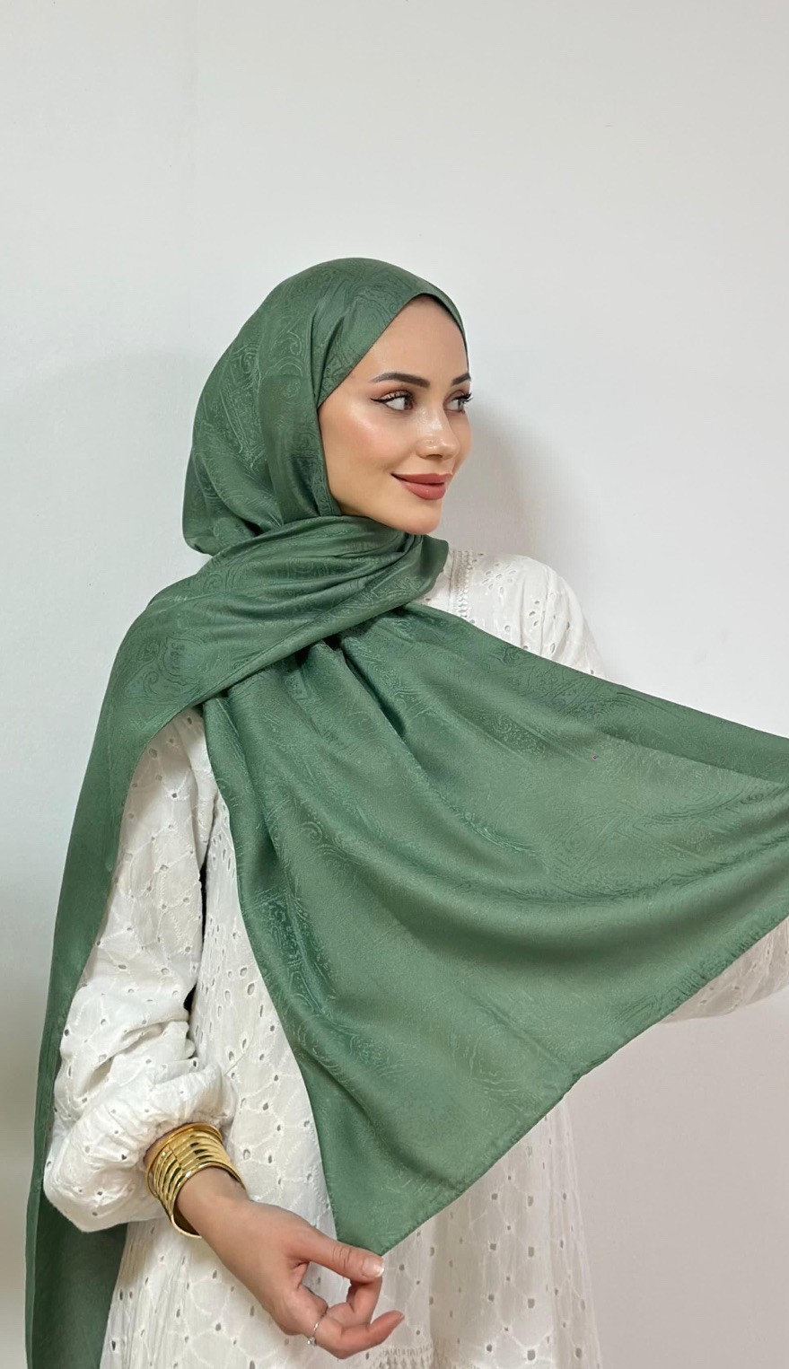 Etnik Monogram Jakar Şal Mint Yeşil