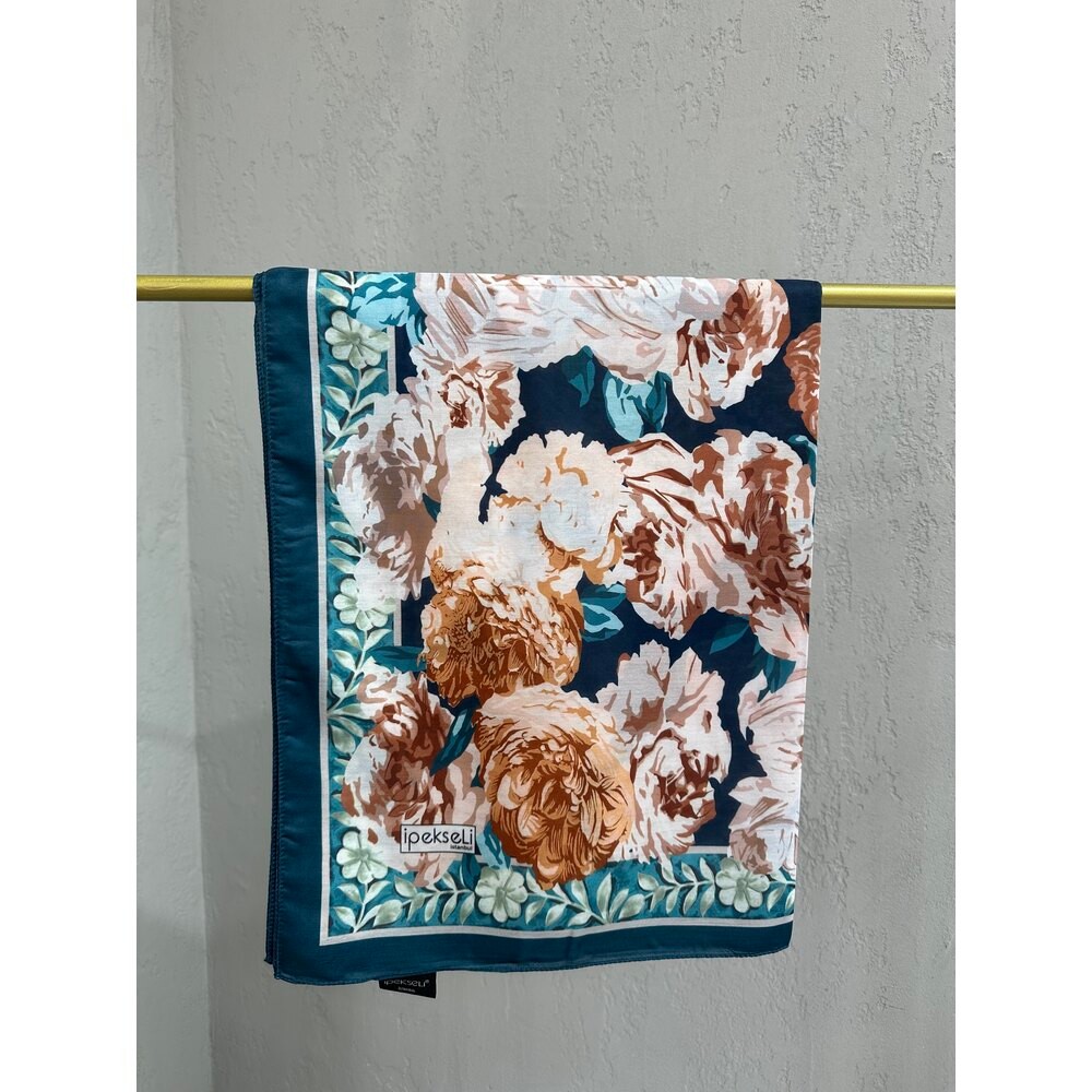 İpekseli Floral Desen Pamuk İpek Şal