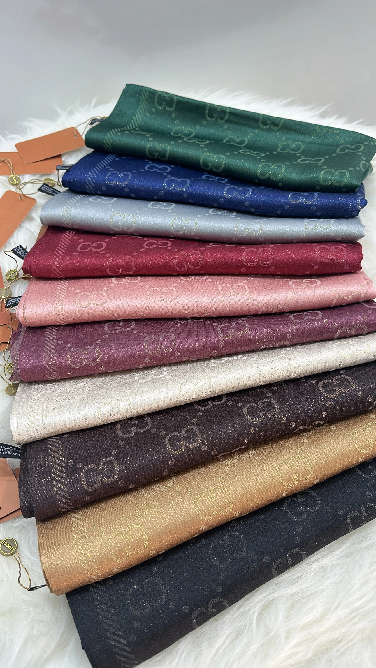 G desen Simli İpek Şal Krem