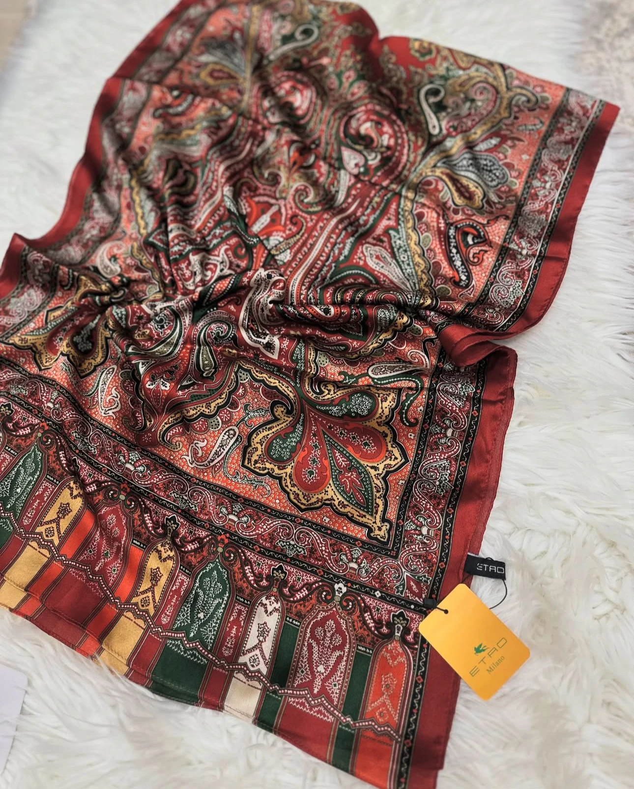 Rustik Desen Vual İpek Şal Kırmızı