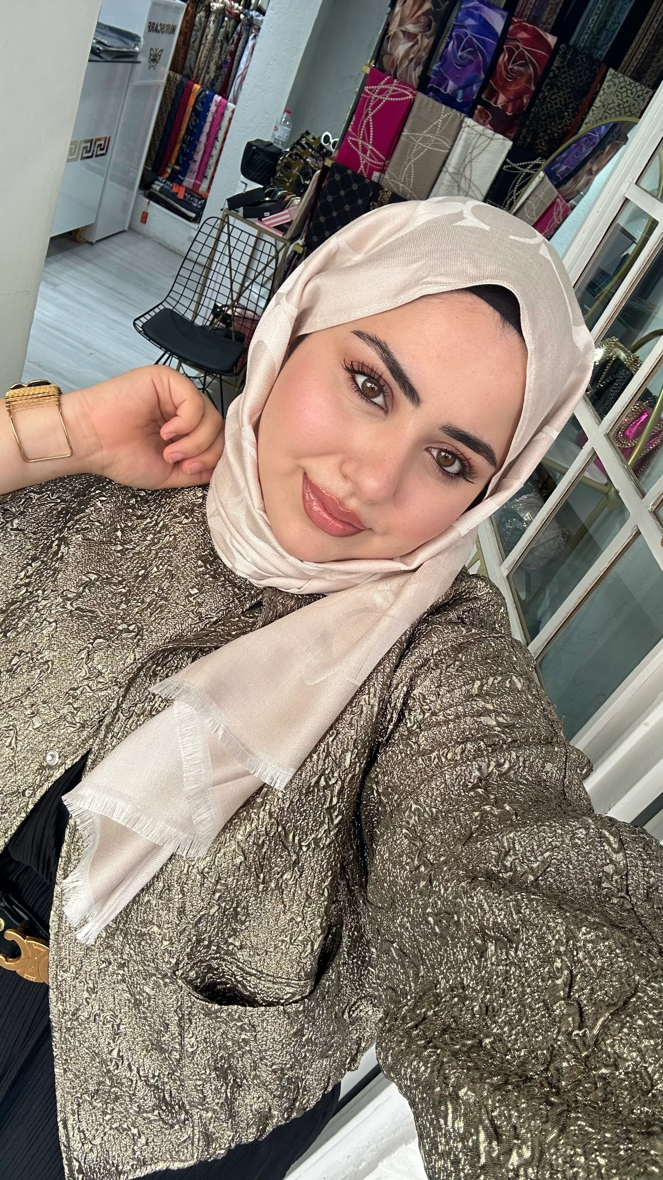 C Desen Yün İpek Şal Kum Beji 