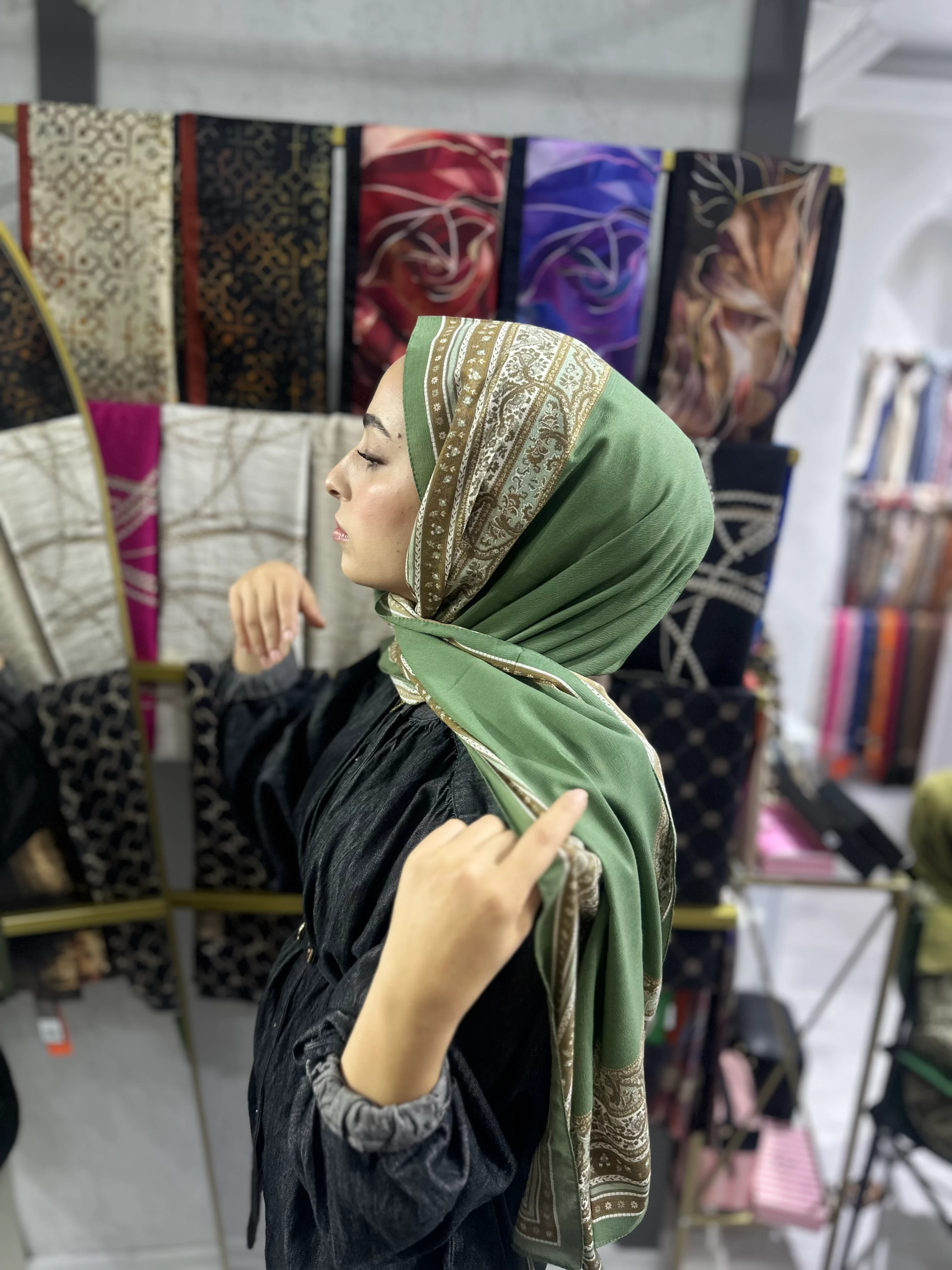 İthal Mio Kumlu Pamuk Şal Çağla Yeşili 