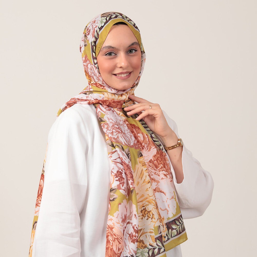 İpekseli Floral Desen Pamuk İpek Şal