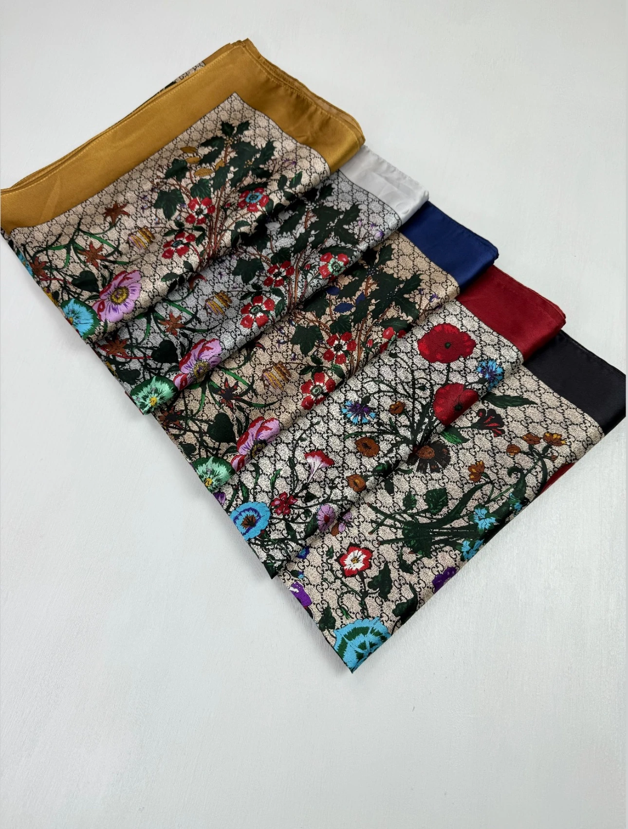 G Monogram Çiçekli Vual İpek Şal Bordo