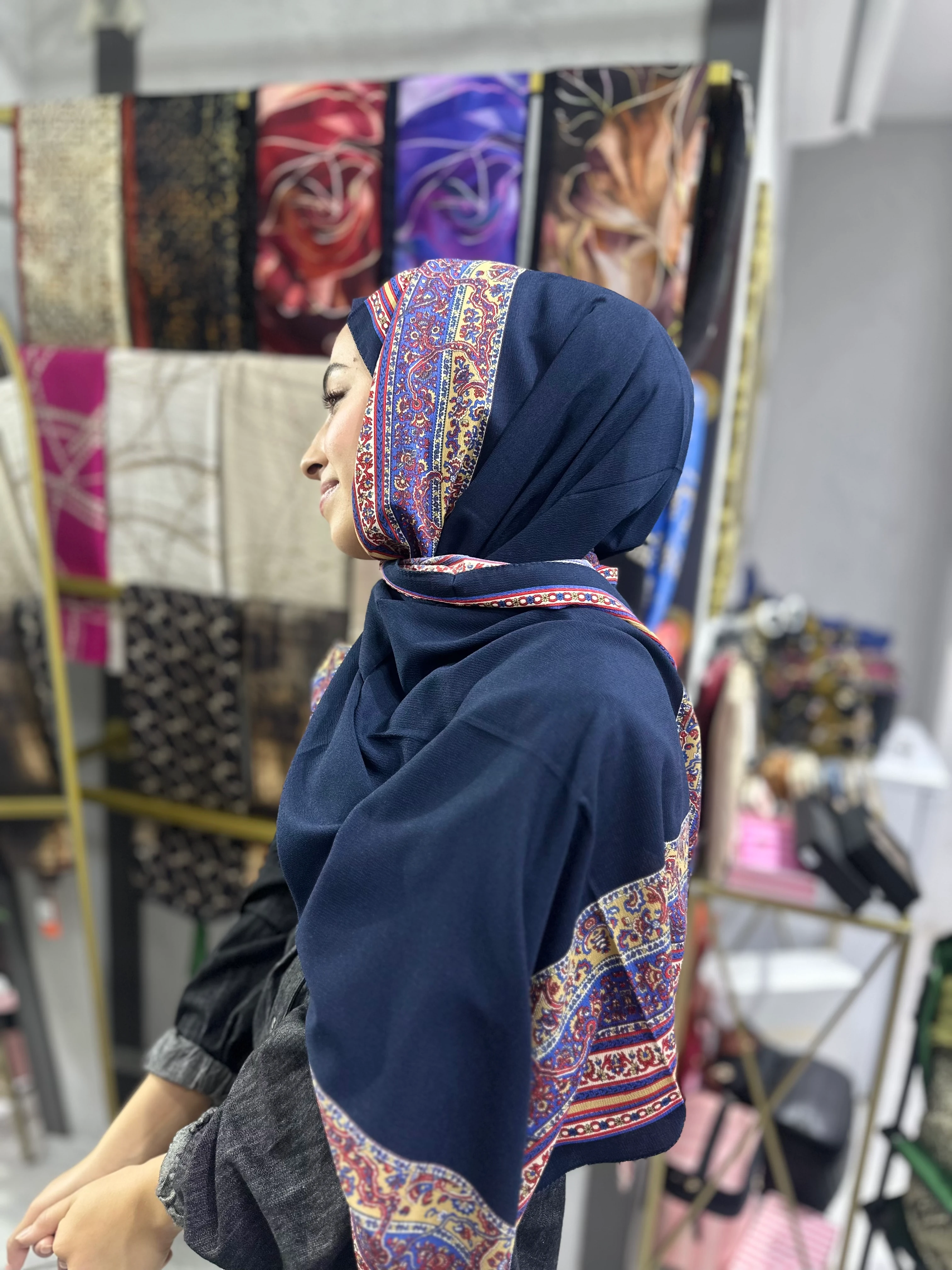 İthal Mio Kumlu Pamuk Şal Lacivert 