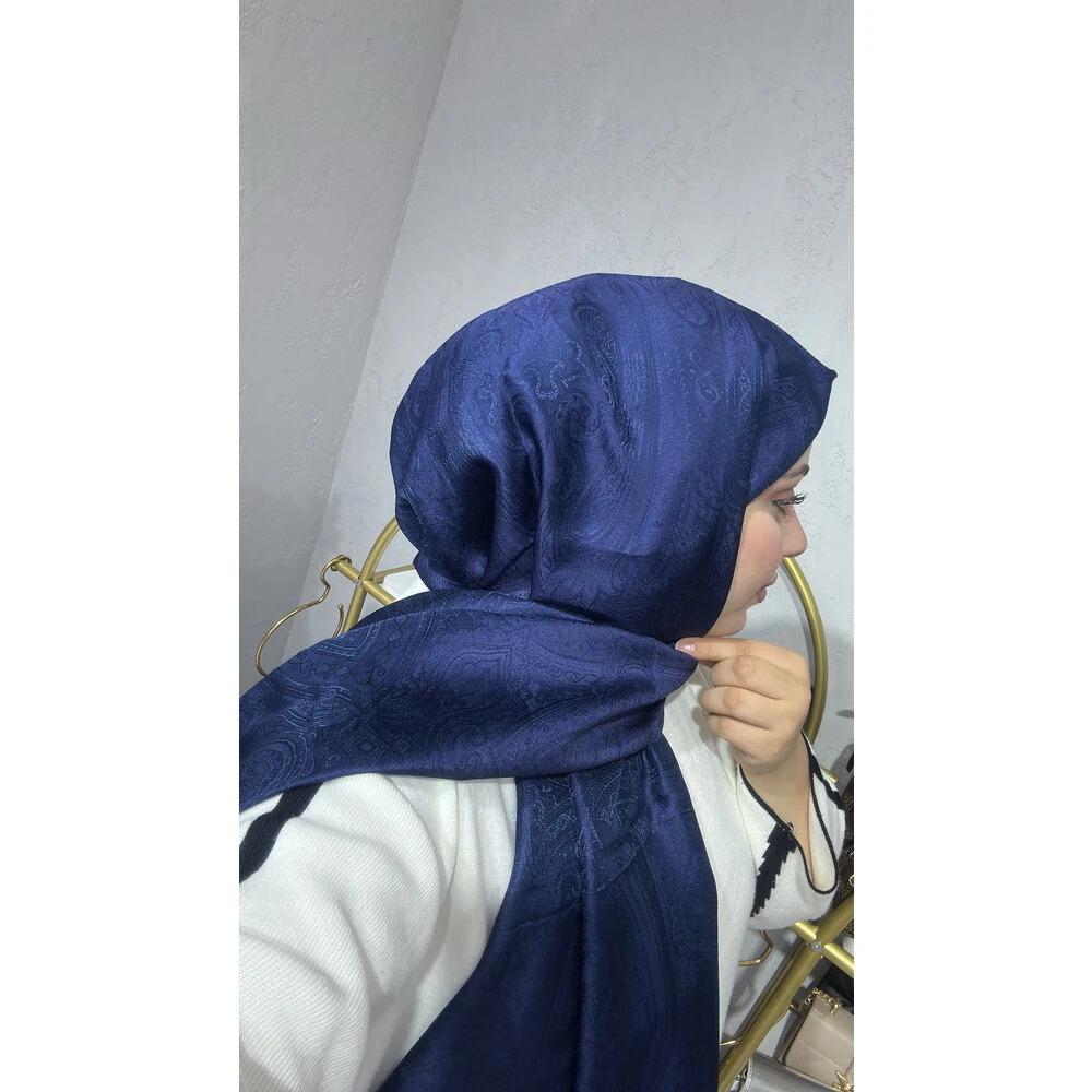 İpek Dokuma Etnik Desen Şal Lacivert