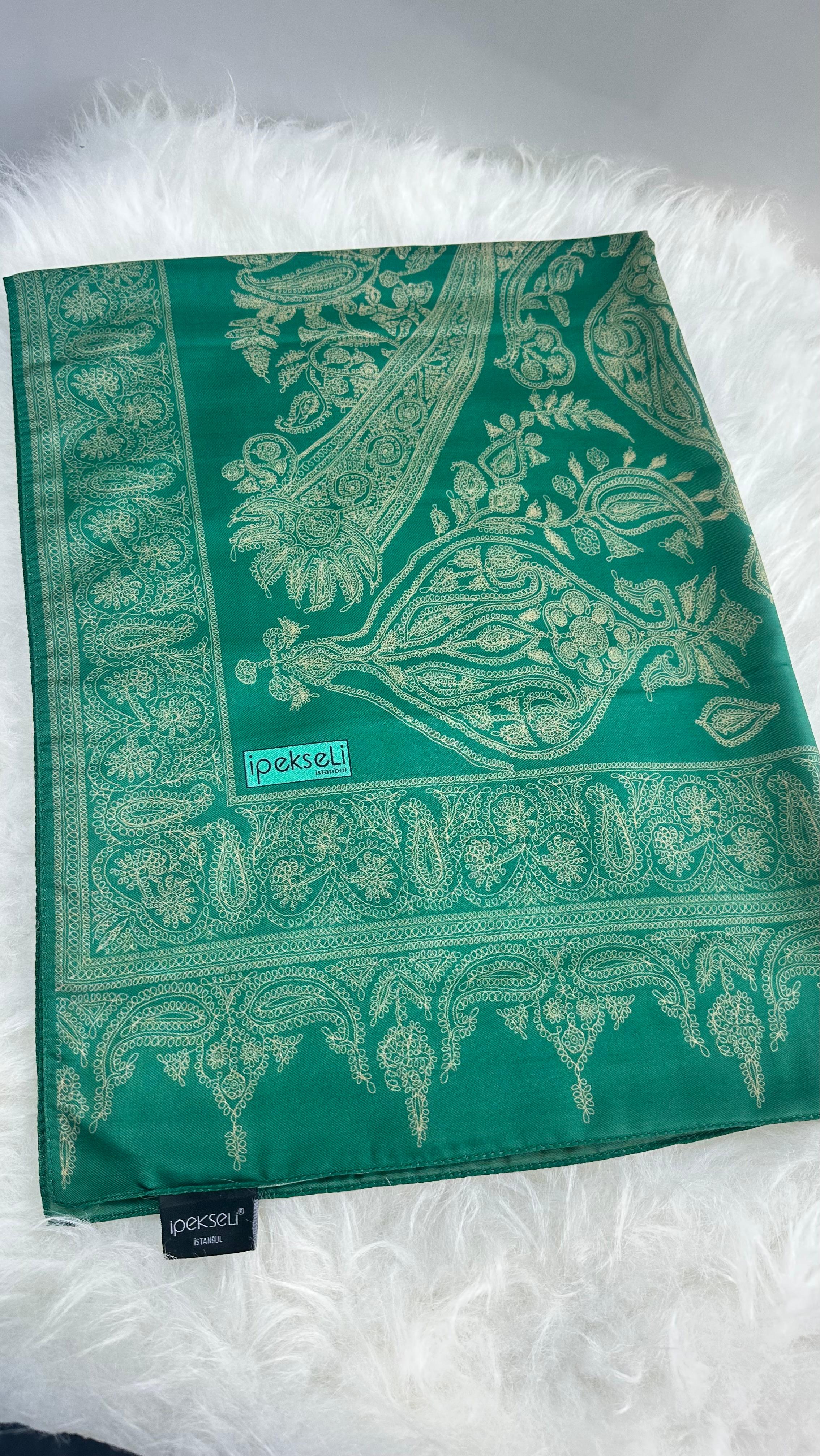 Etnik Çini Desen Soft Pamuk Şal Yeşil