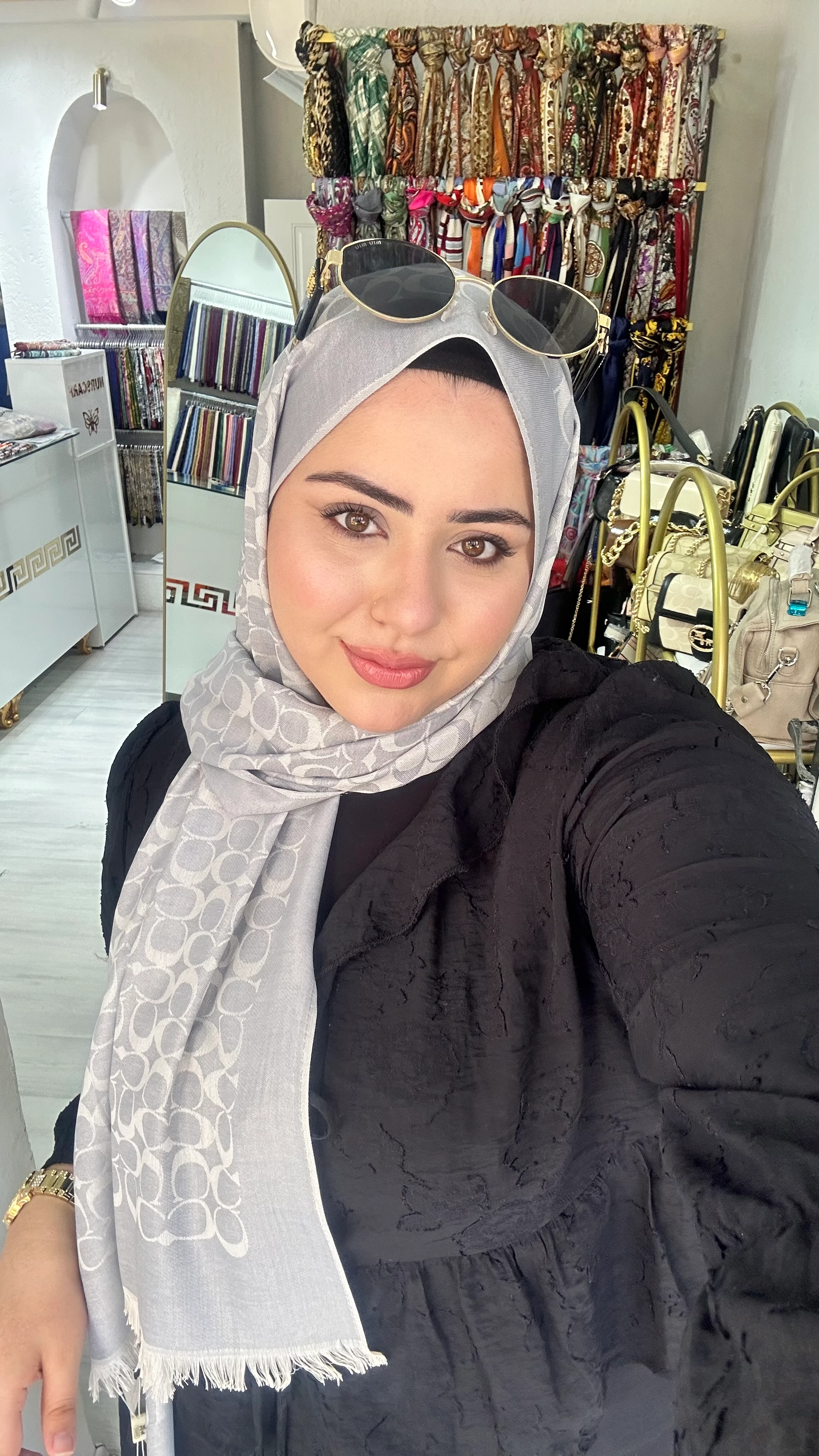 C Desen Yün İpek Şal Buz Mavi