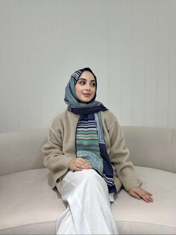 LW İthal Yün Kaşmir Şal Lacivert