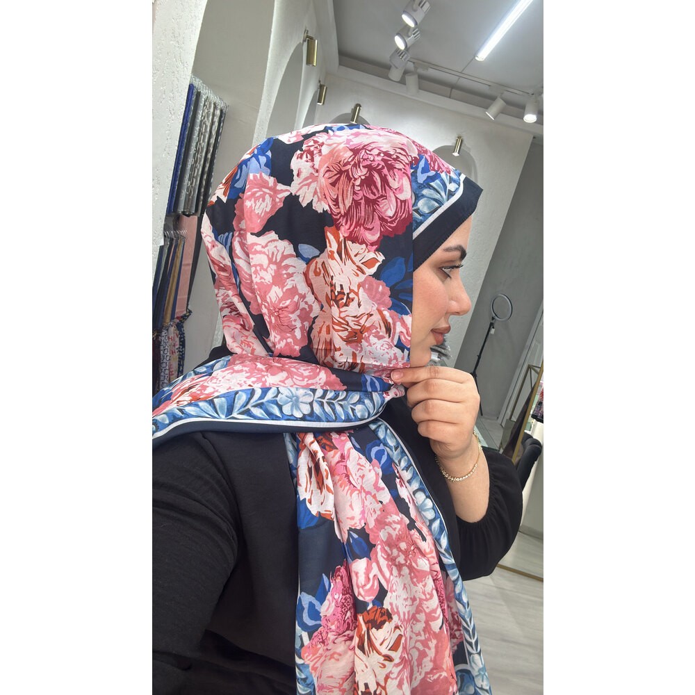 İpekseli Floral Desen Pamuk İpek Şal