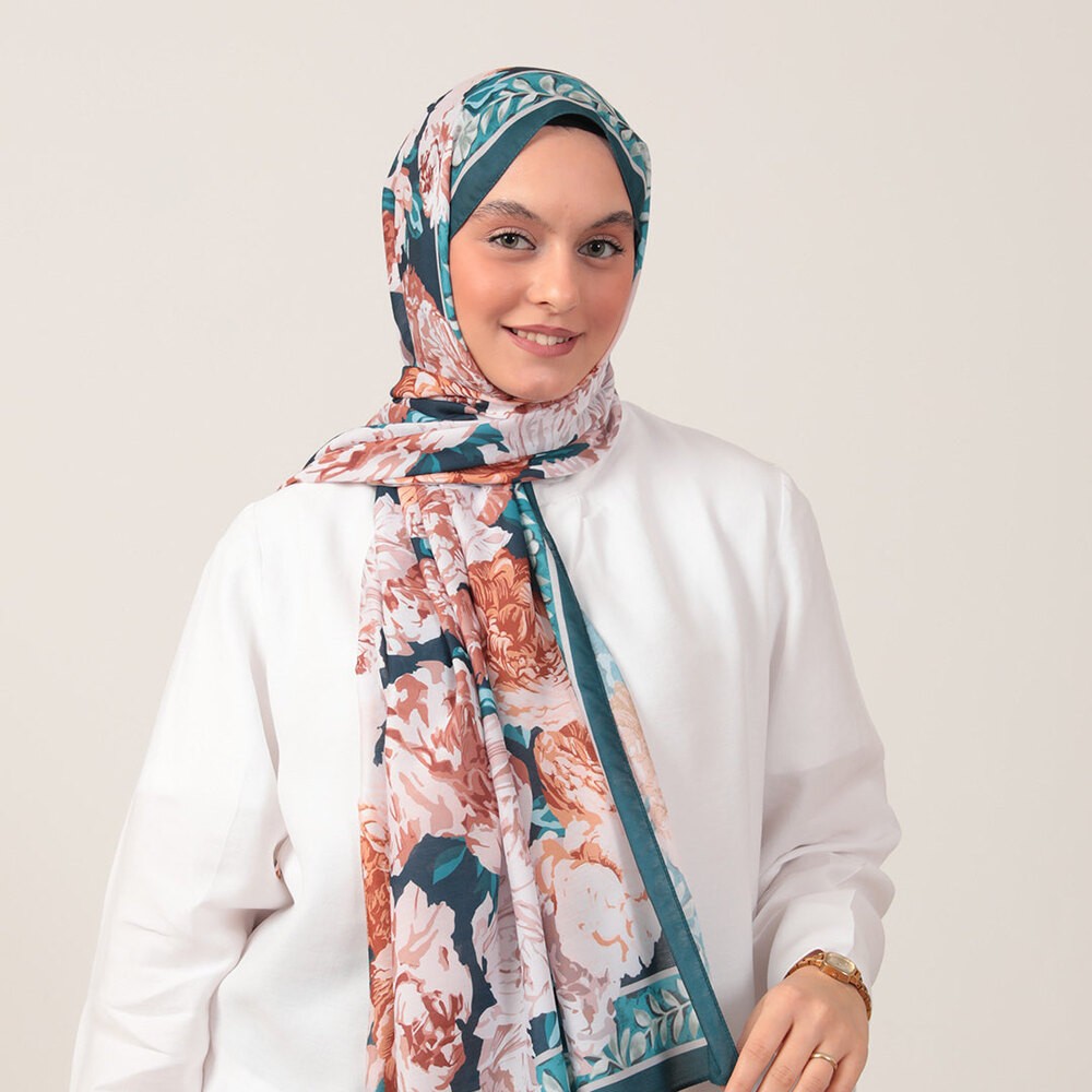 İpekseli Floral Desen Pamuk İpek Şal