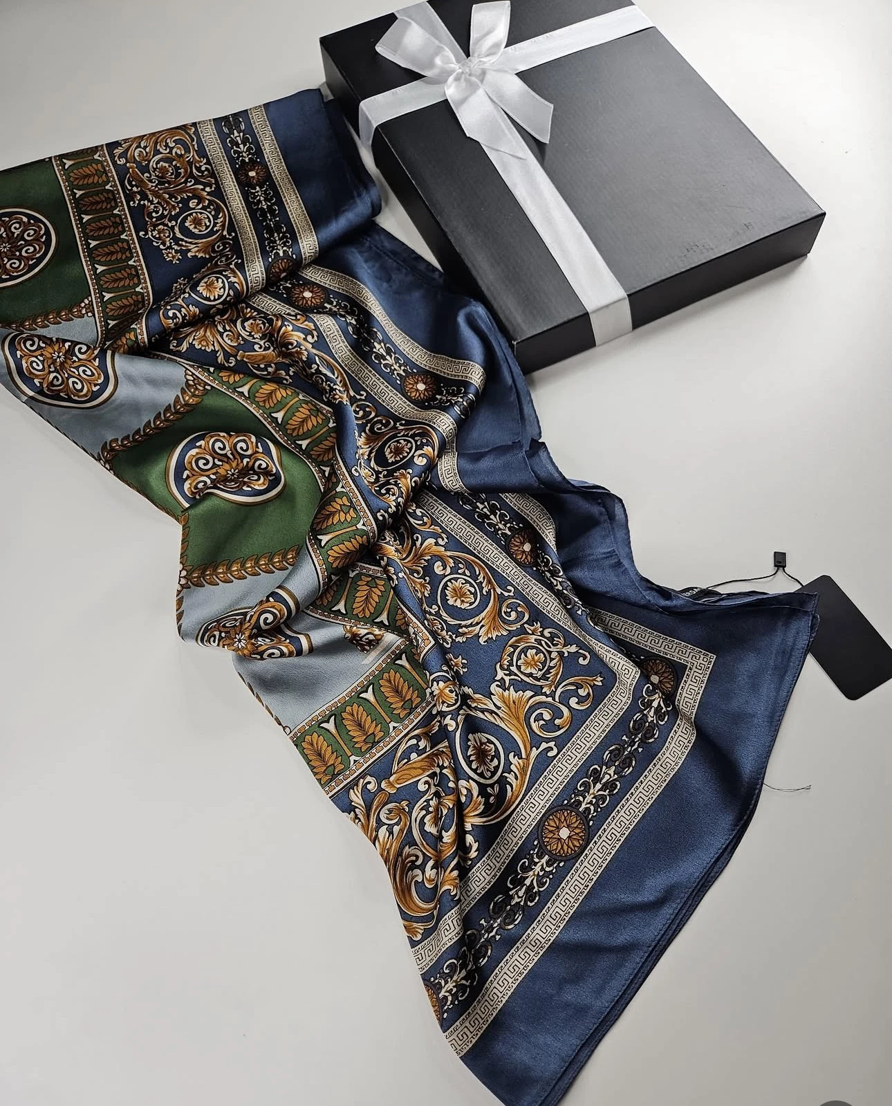 Varok Desen Vual İpek Şal Mavi