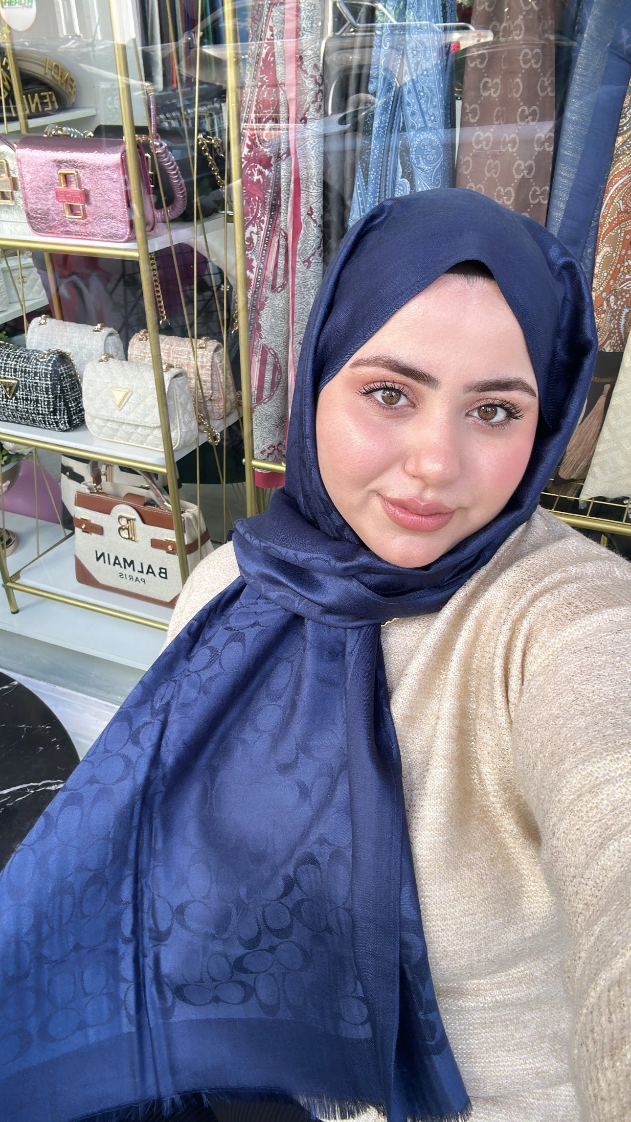 C Desen İthal Kaşmir İpek Şal Lacivert