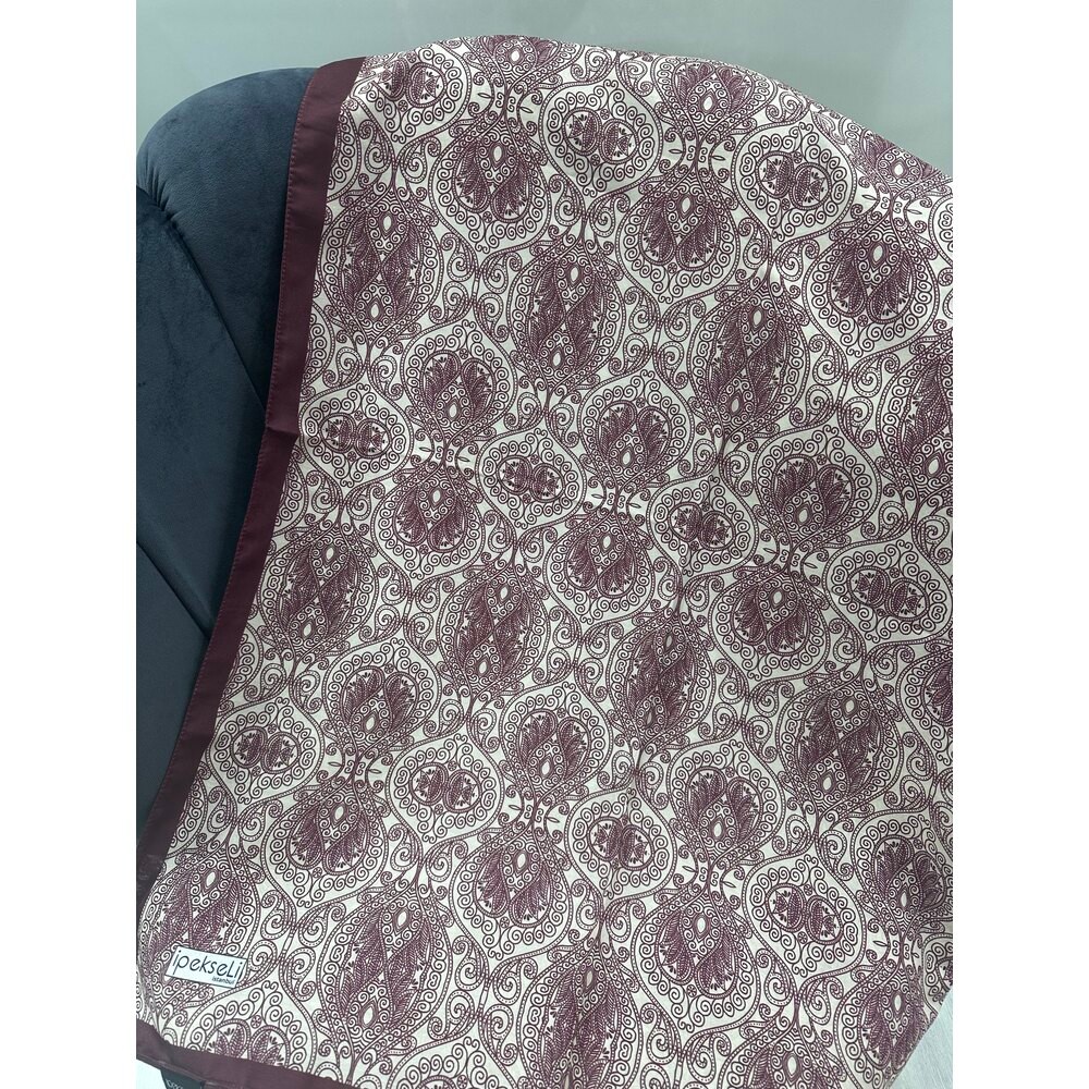 İpekseli etnik desen şal bordo/krem