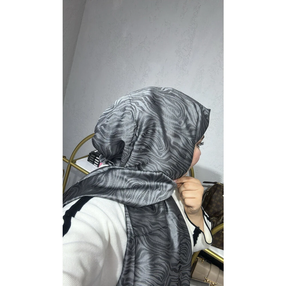 İpek Dokuma Zebra Desen Şal Antrasit