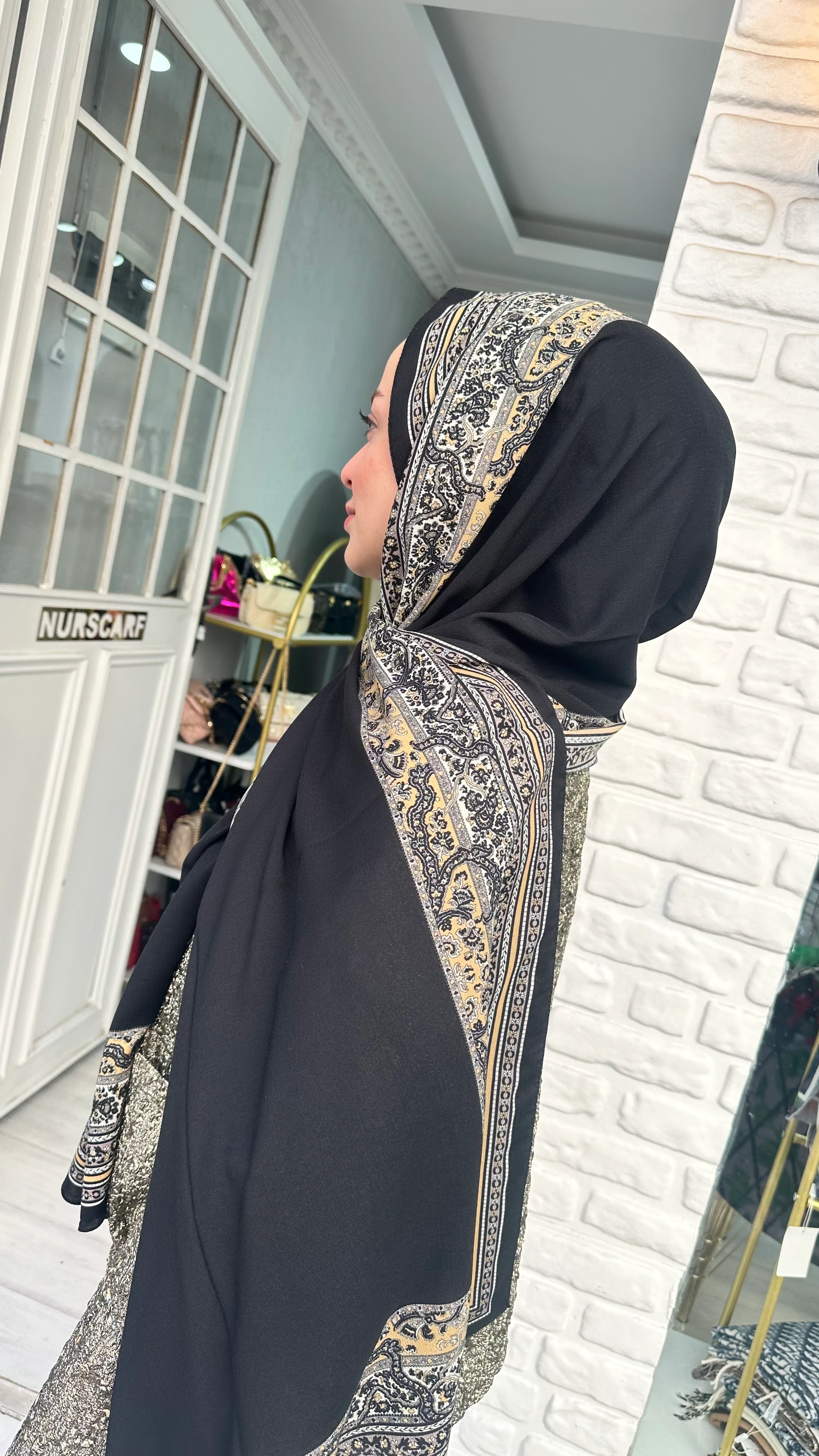 İthal Mio Kumlu Pamuk Şal Siyah 