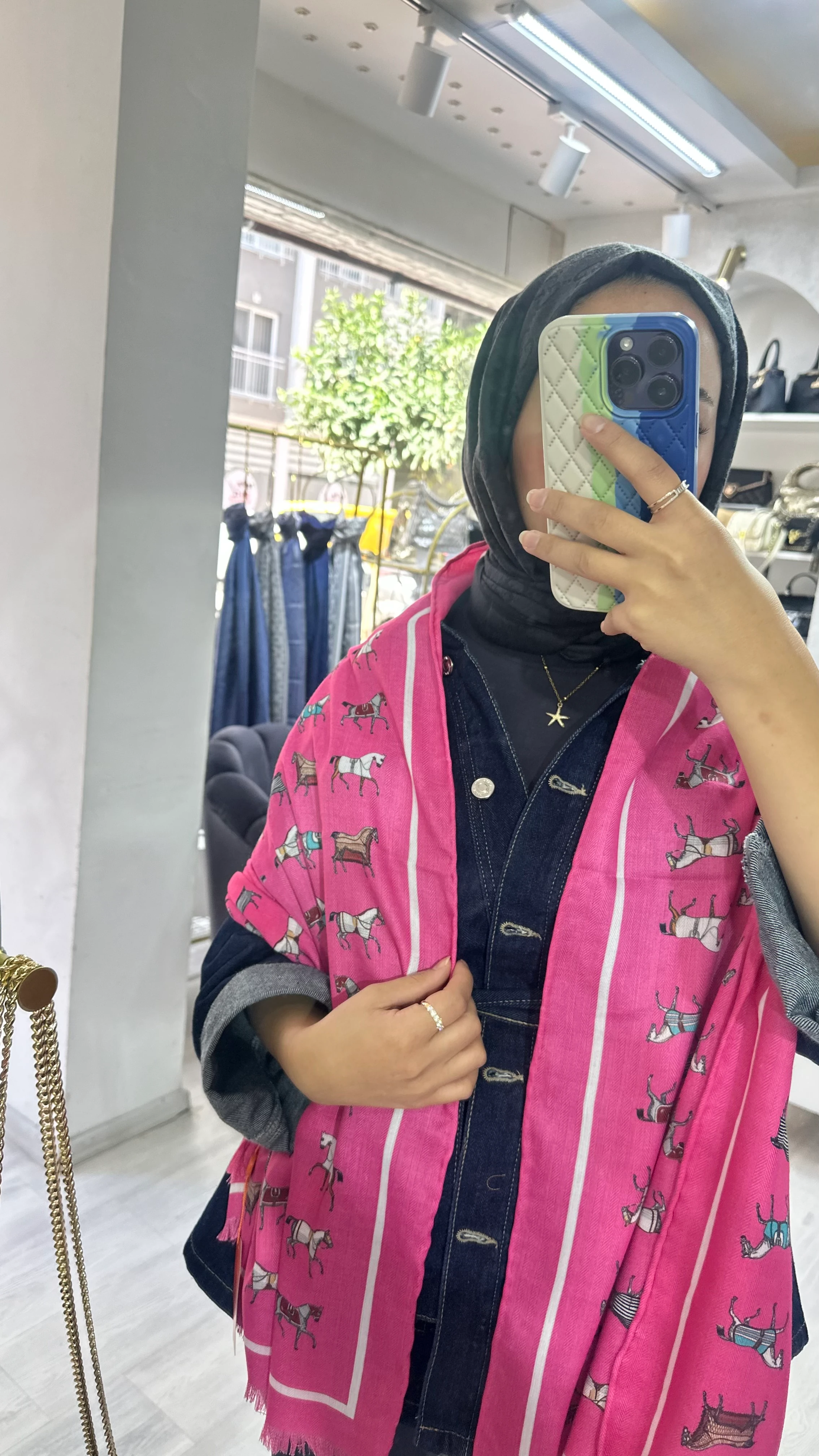 İthal Figürlü Yün Kaşmir Şal Fuşya 