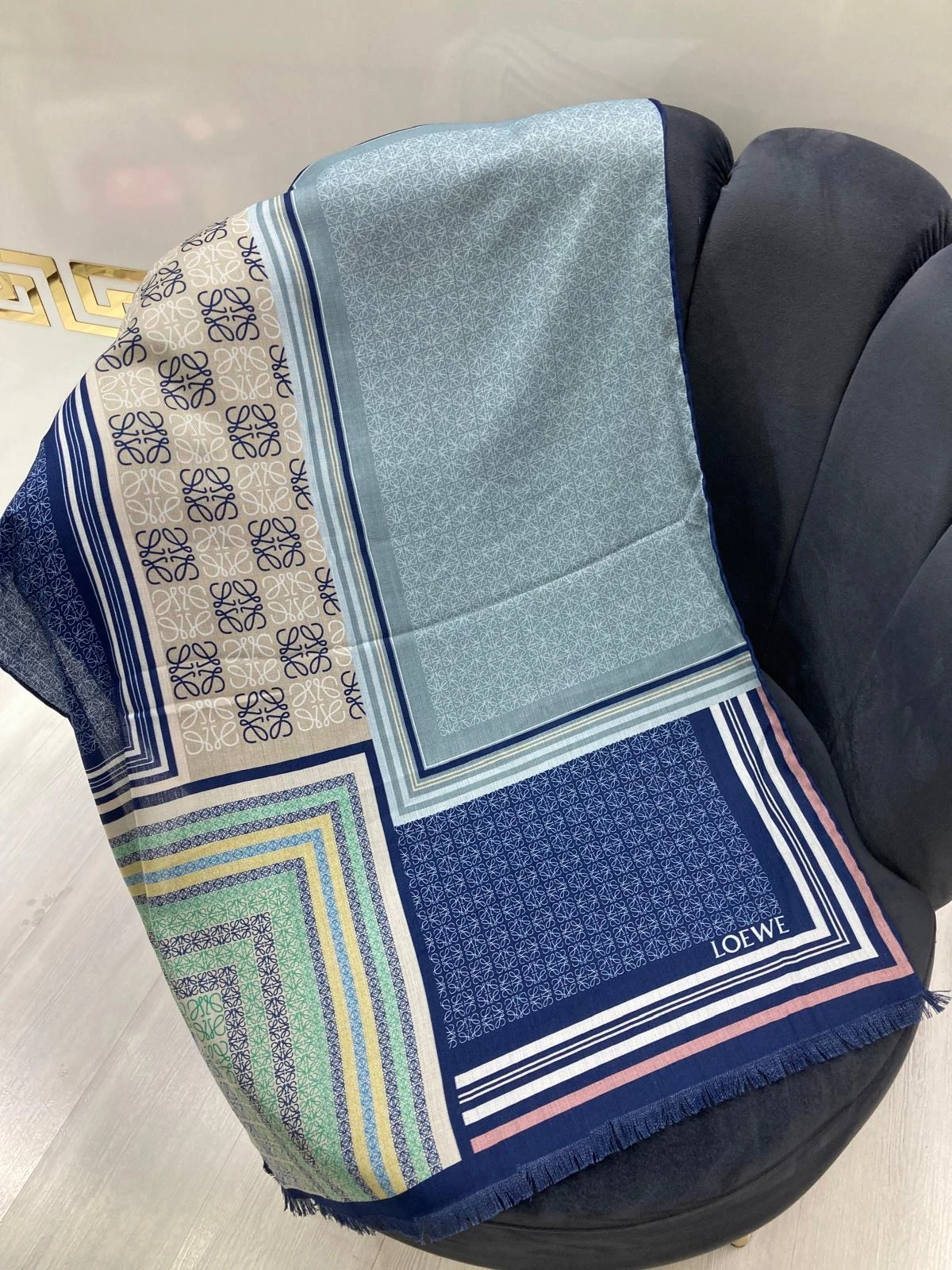 LW İthal Yün Kaşmir Şal Lacivert