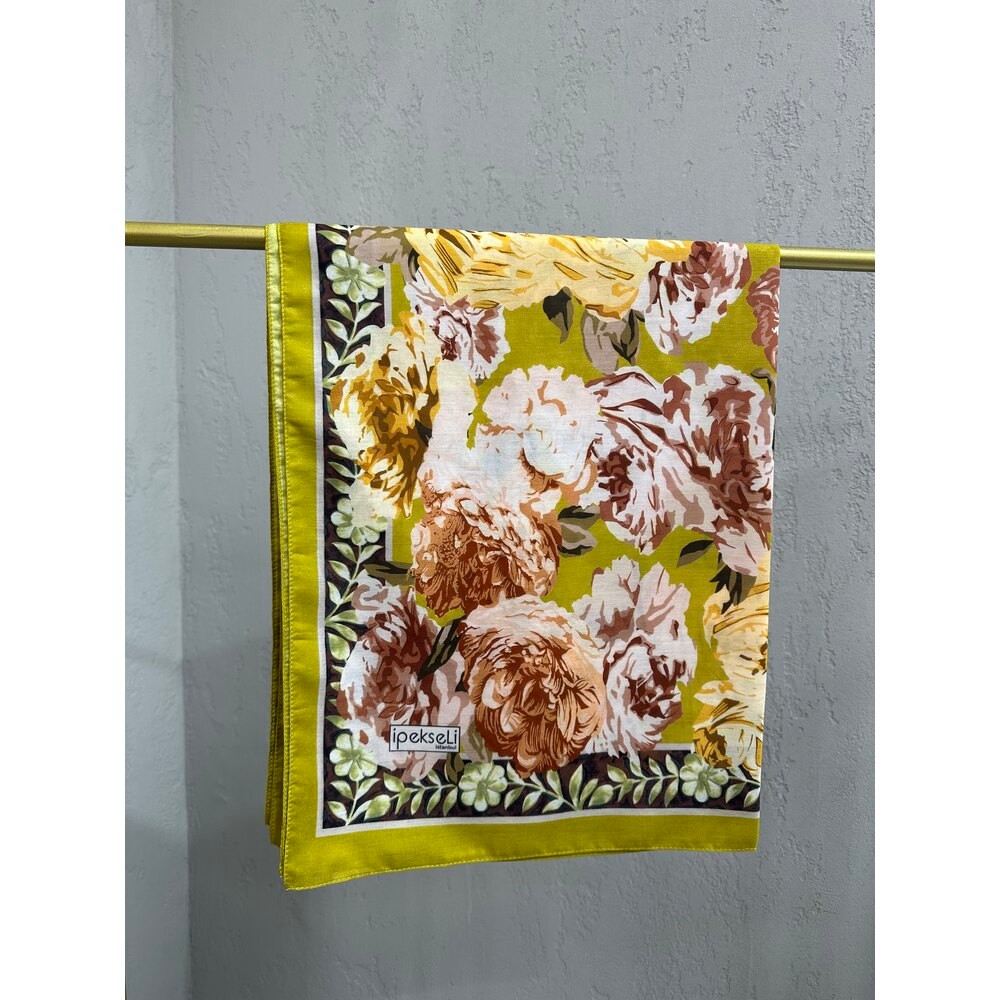 İpekseli Floral Desen Pamuk İpek Şal