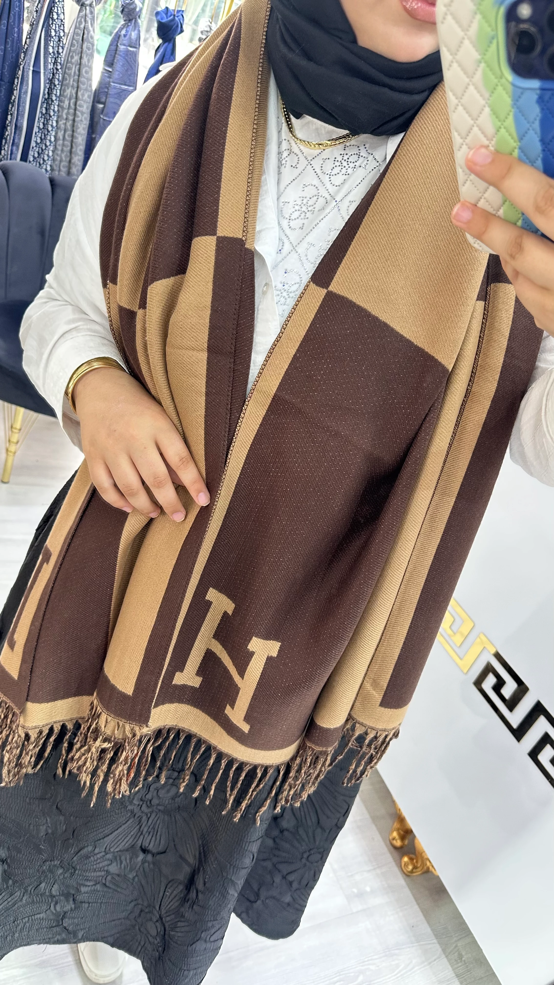 Yün Omuz Şalı Kahve 