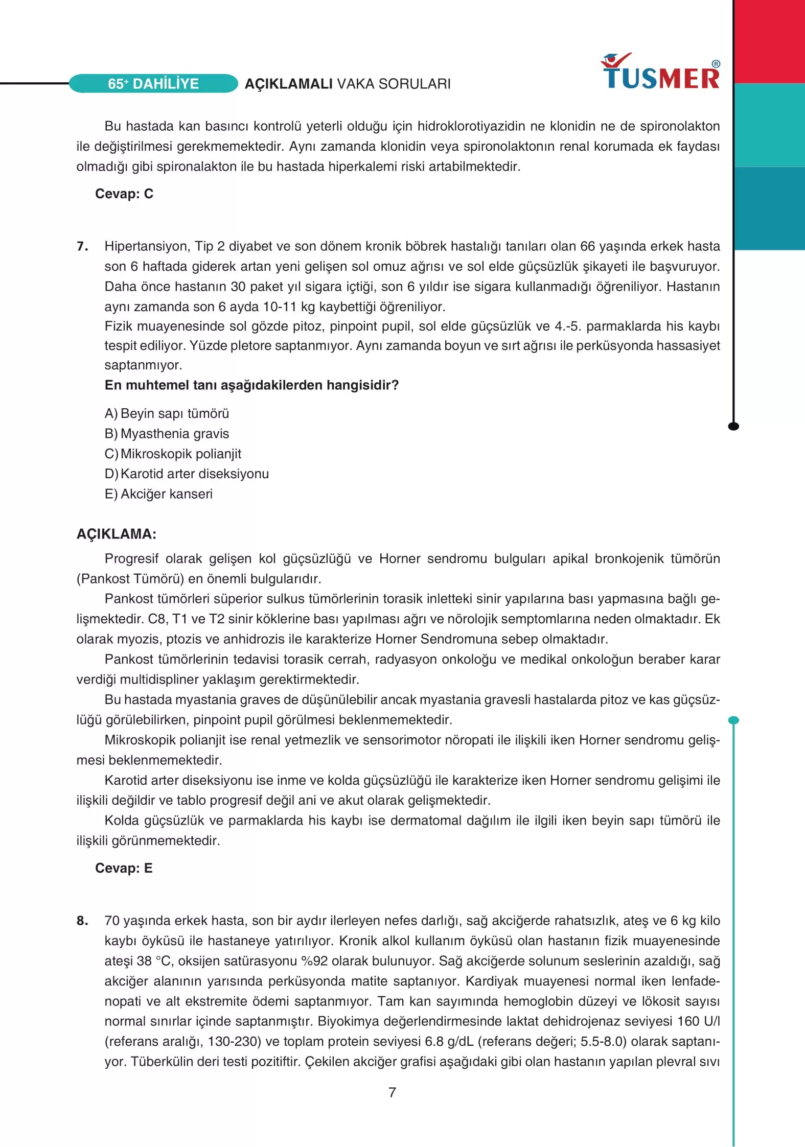 65+ TUS Dahiliye Açıklamalı Vaka Soru Kitabı