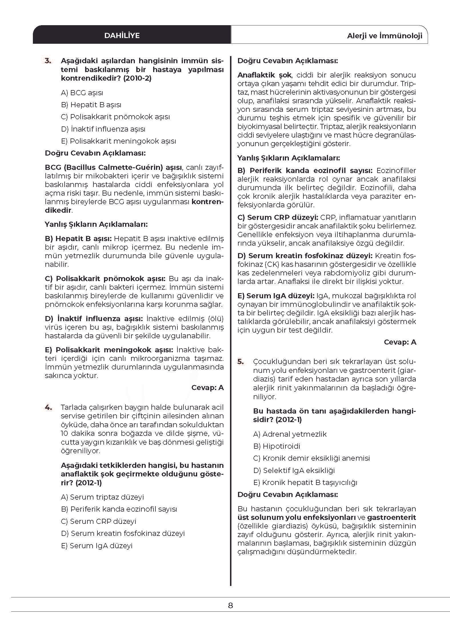 TUS Dahiliye Çıkmış Sorular