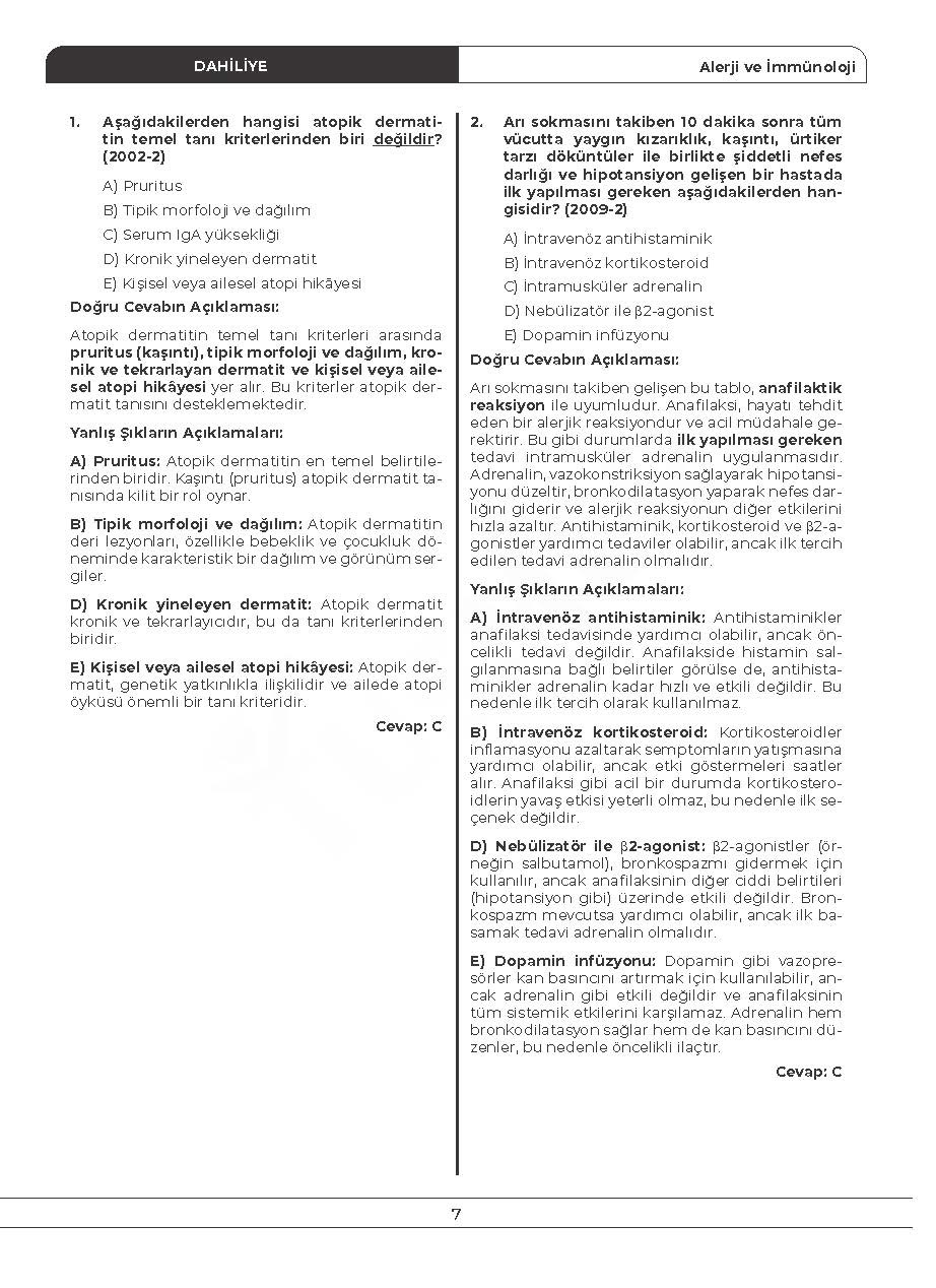 TUS Dahiliye Çıkmış Sorular