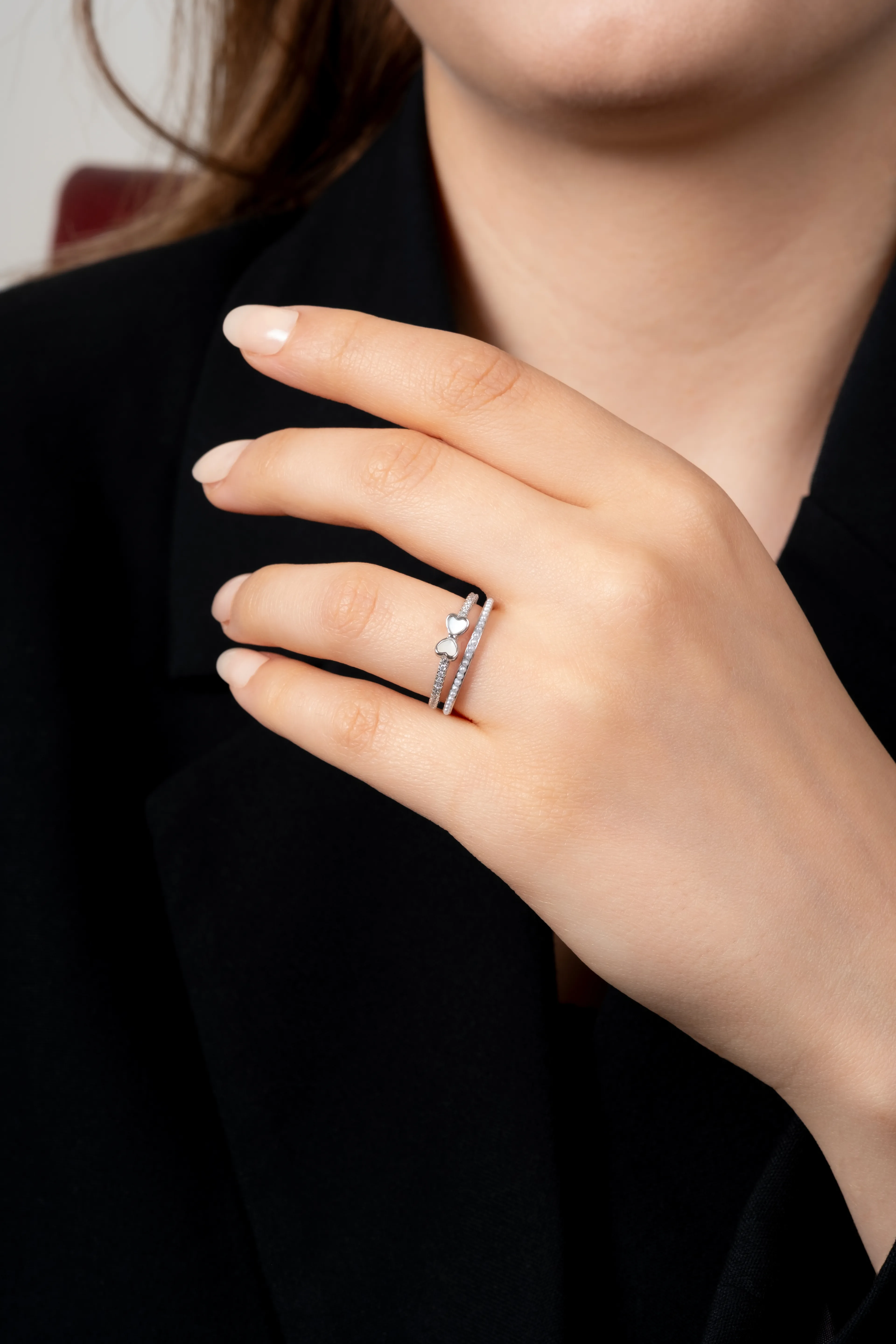 Silver Çift Sırataşlı  Kurdele Yüzük