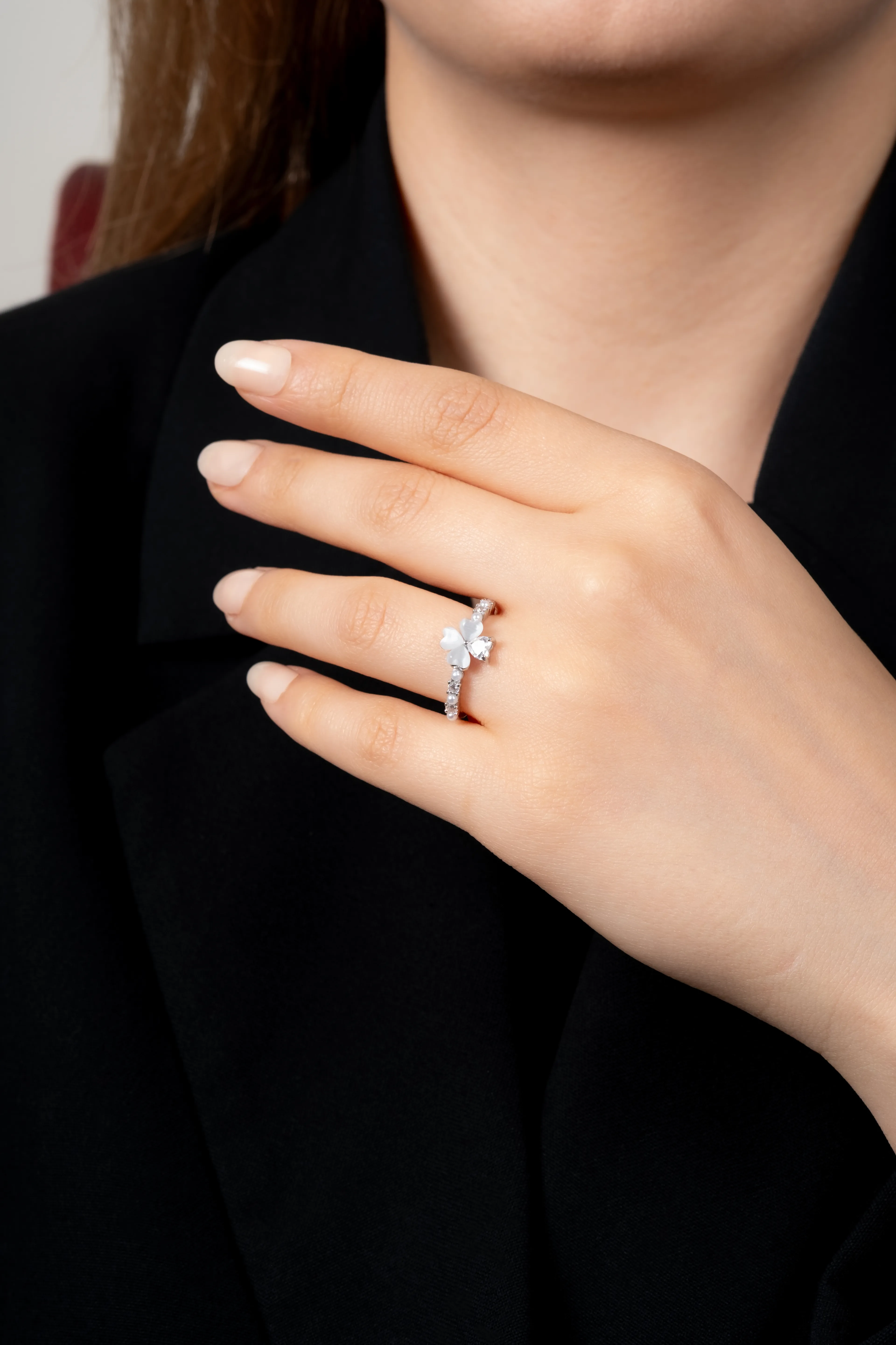 Silver İnci Çiçekli Yüzük