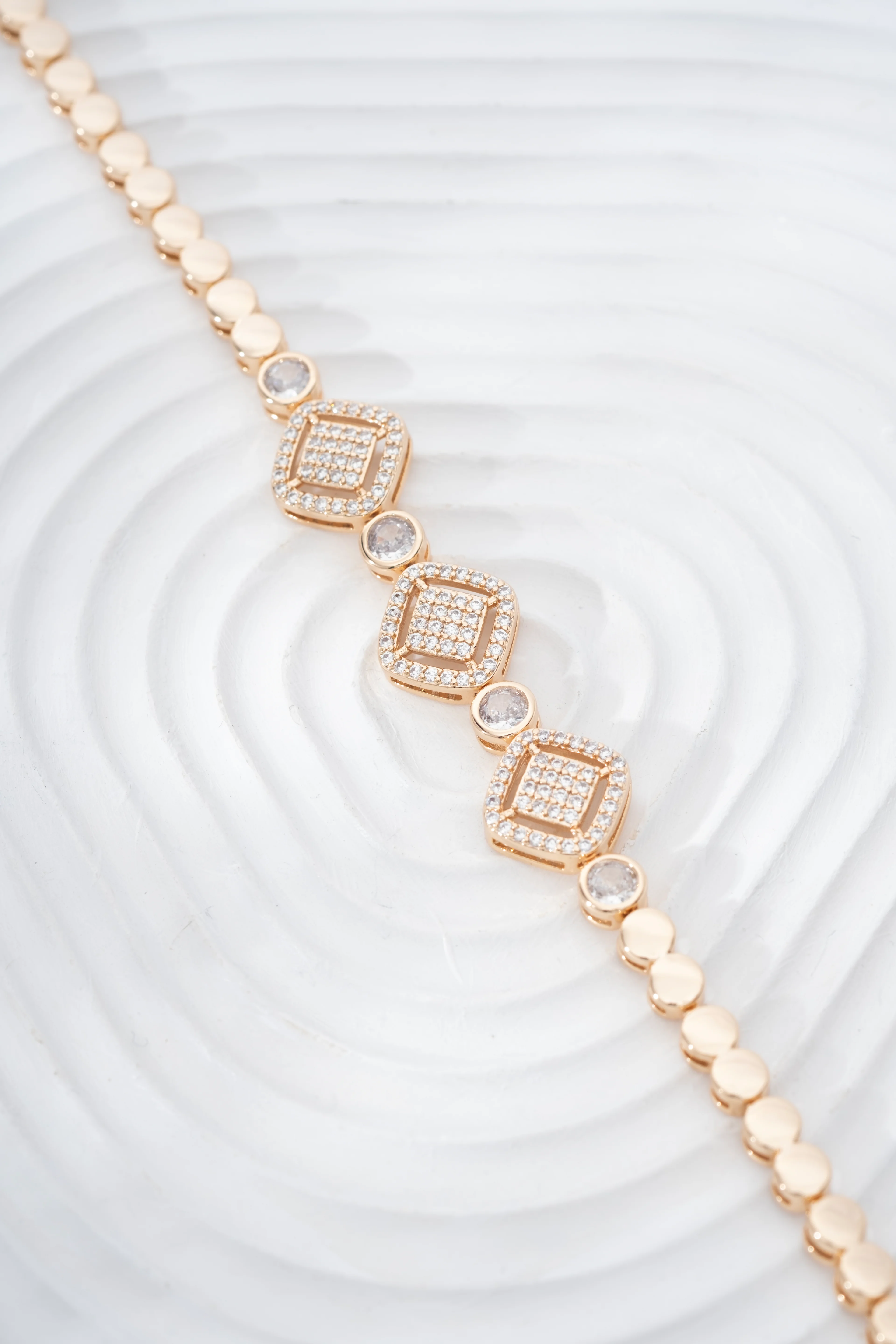 Rose Köşegen Taşlı Puan Zincirli Bileklik