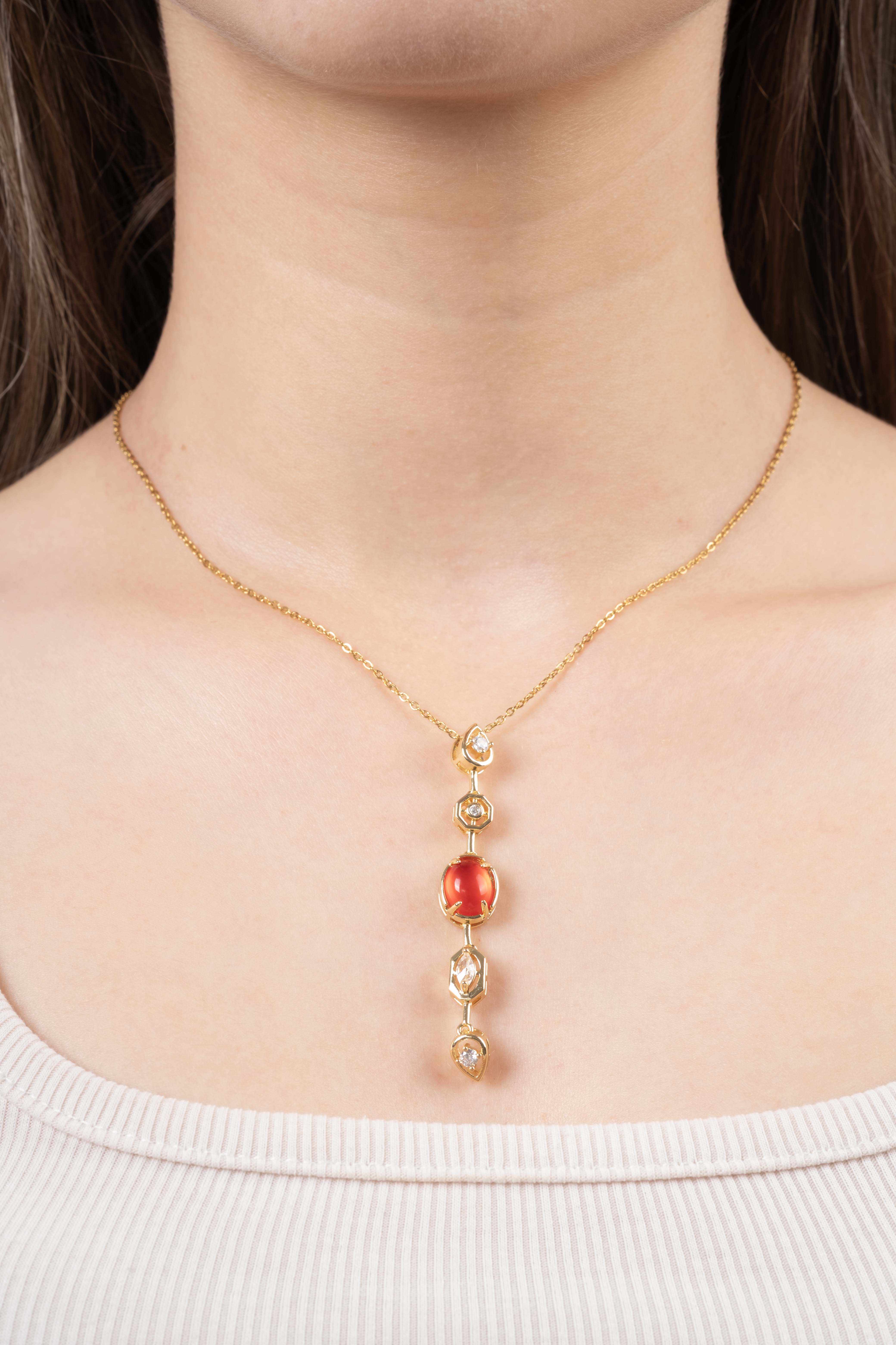 Gold Kırmızı Taşlı Y Kolye