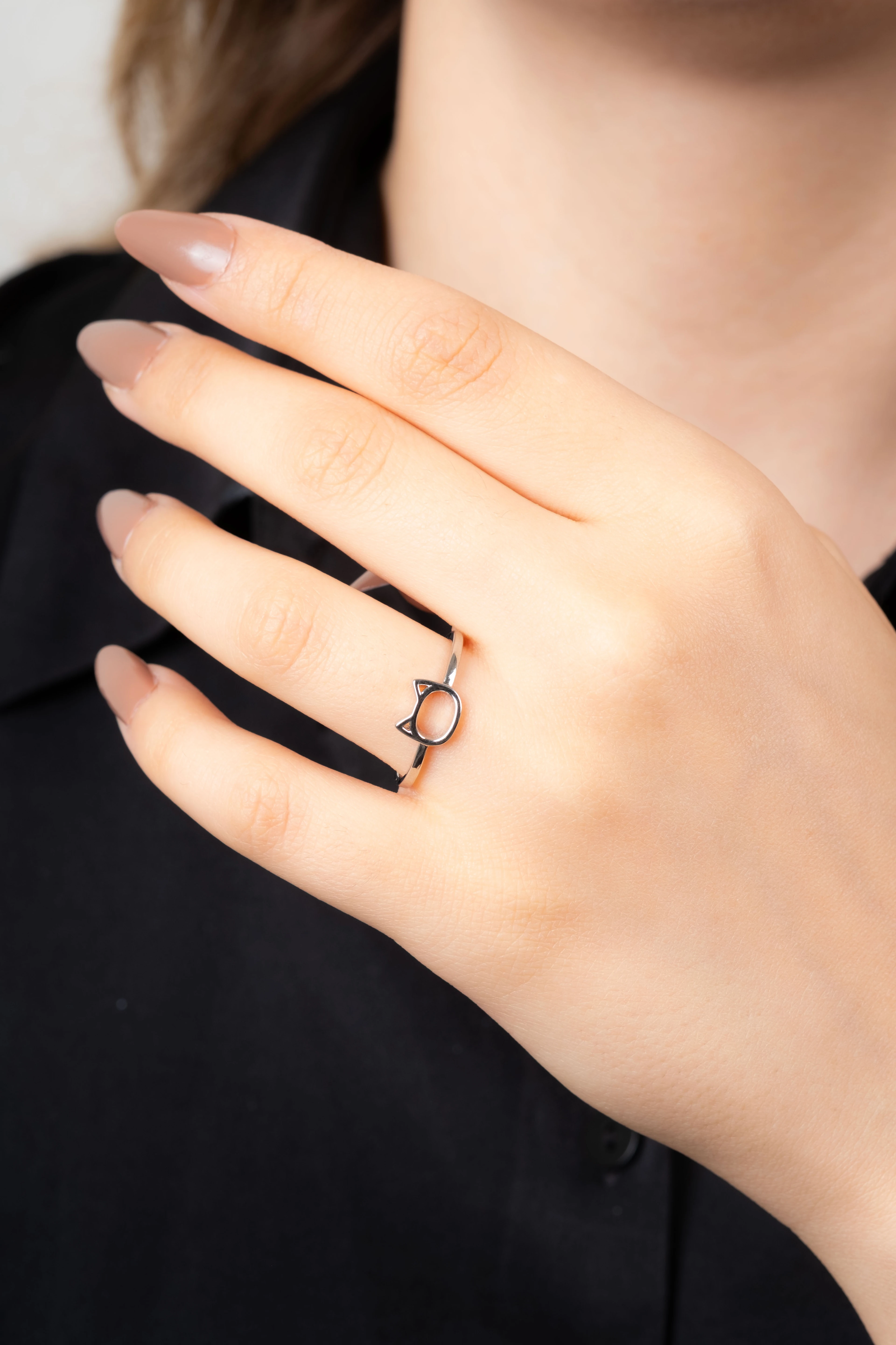 Silver Kedi Figürlü Tel Yüzük