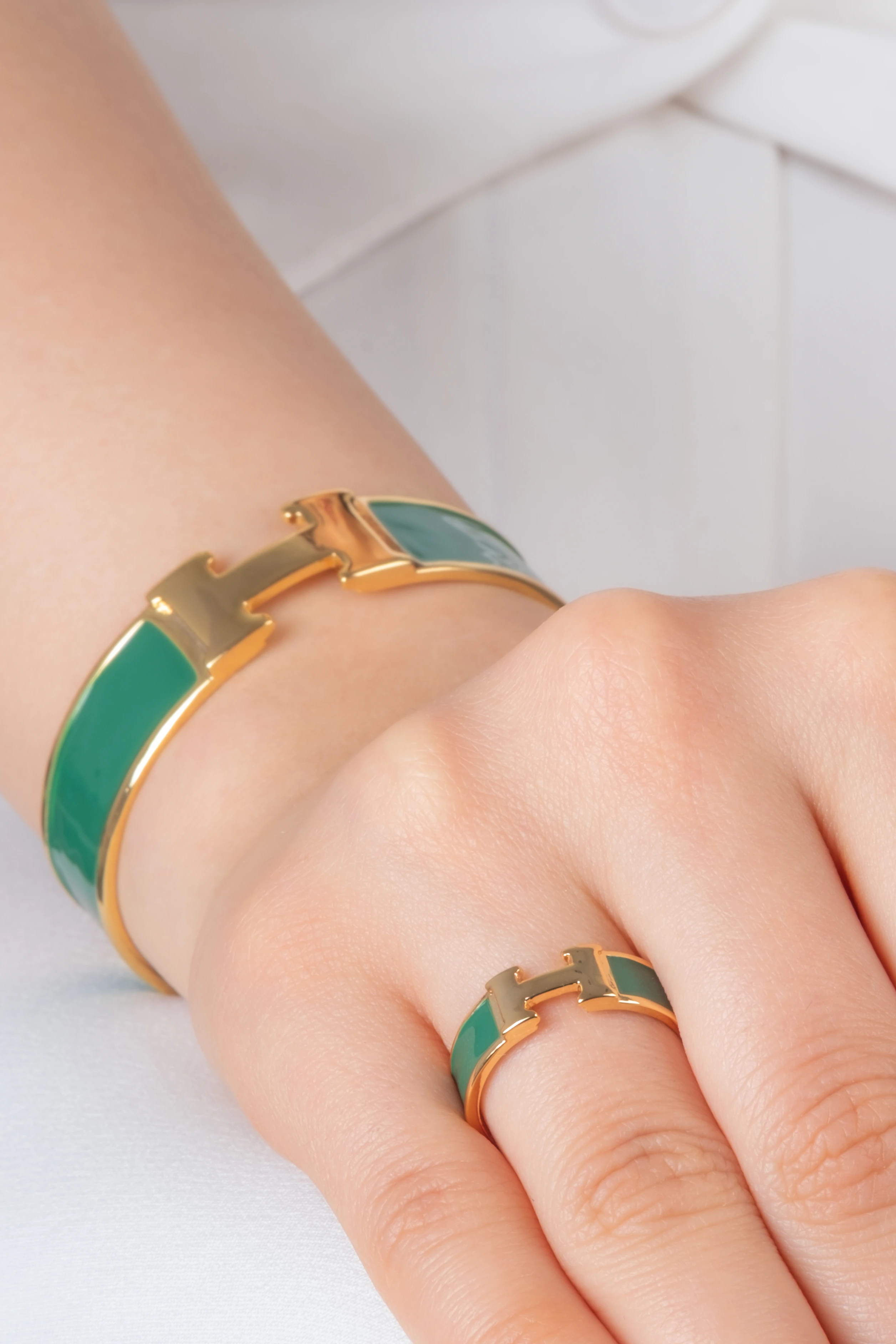 Yeşil Hermes Kelepçe Yüzük Set