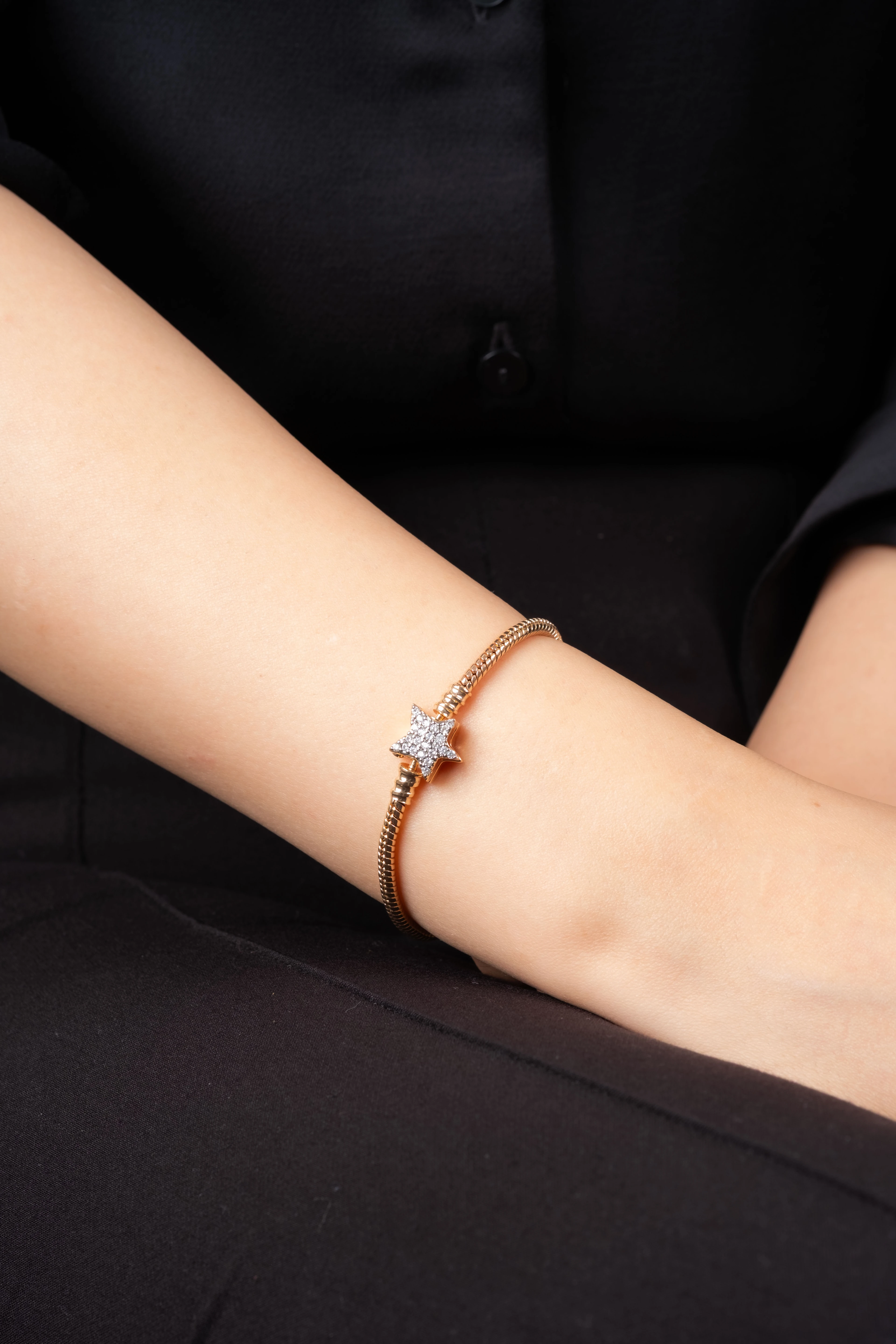 Premium Rose Zirkon Taşlı Yıldız Başlı Pandora Bileklik