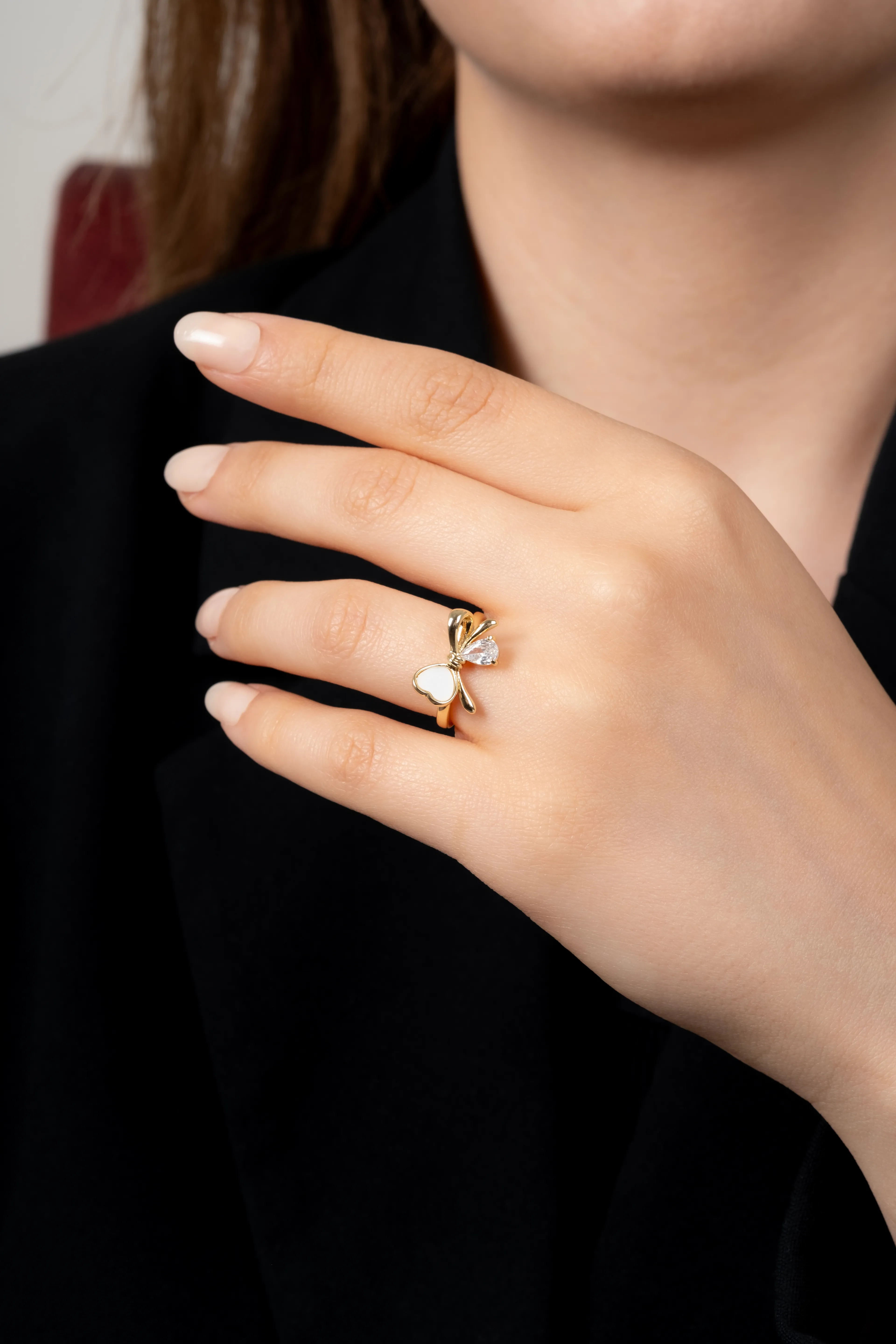 Gold Sedef Kurdele Cam Detay Yüzük