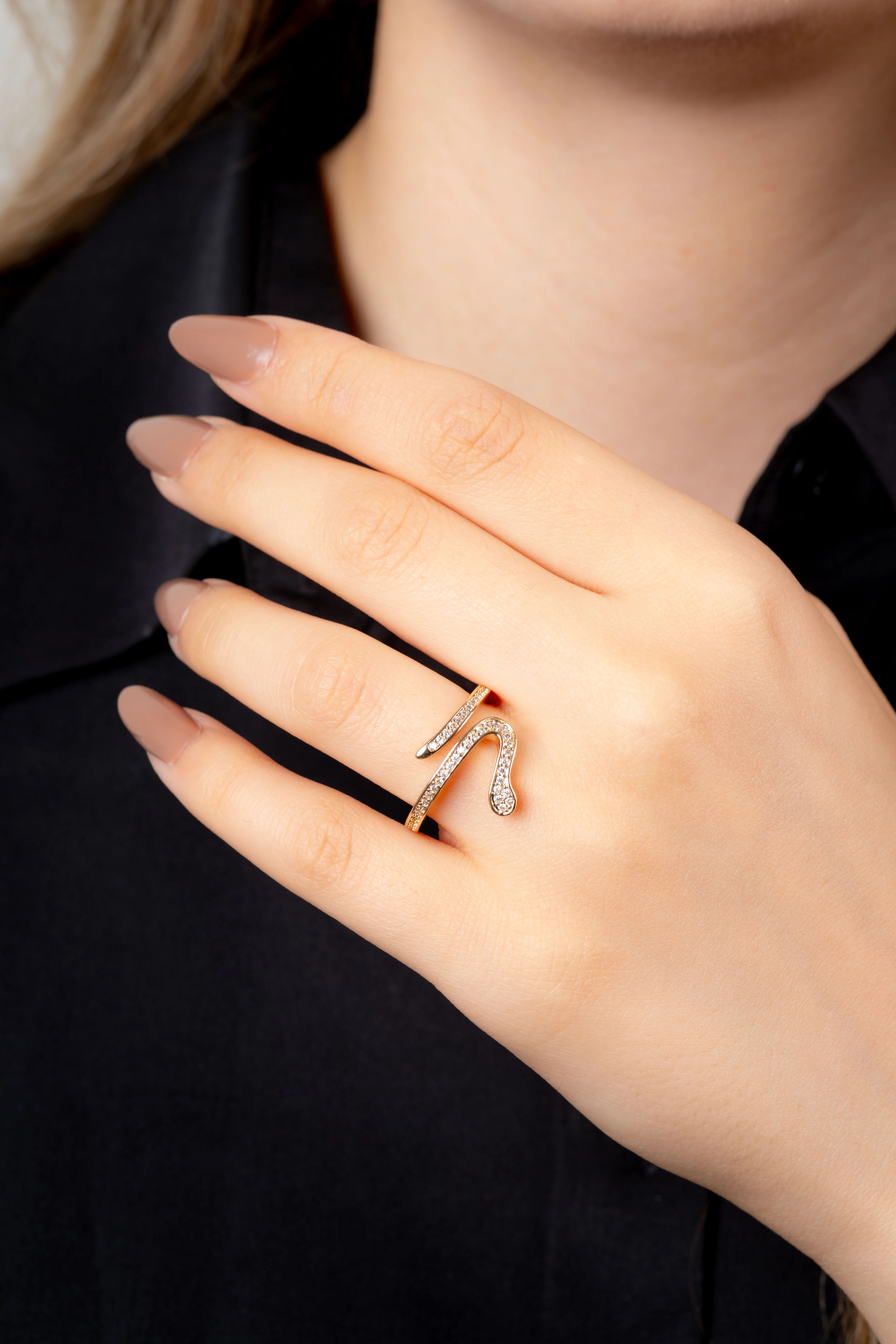 Rose Taşlı Mini Taşlı Yılan Yüzük