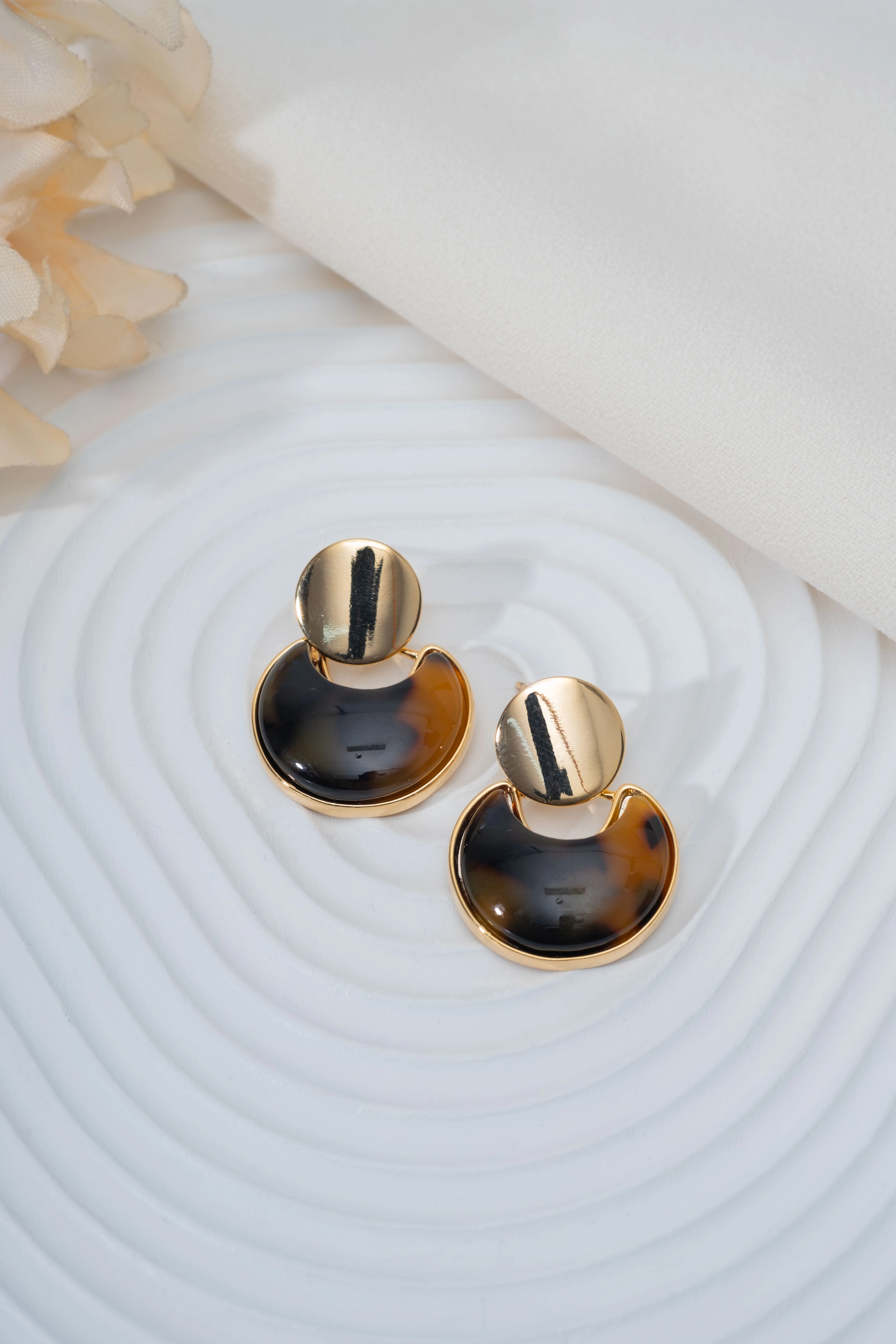 Gold Amber Hilal Küpe