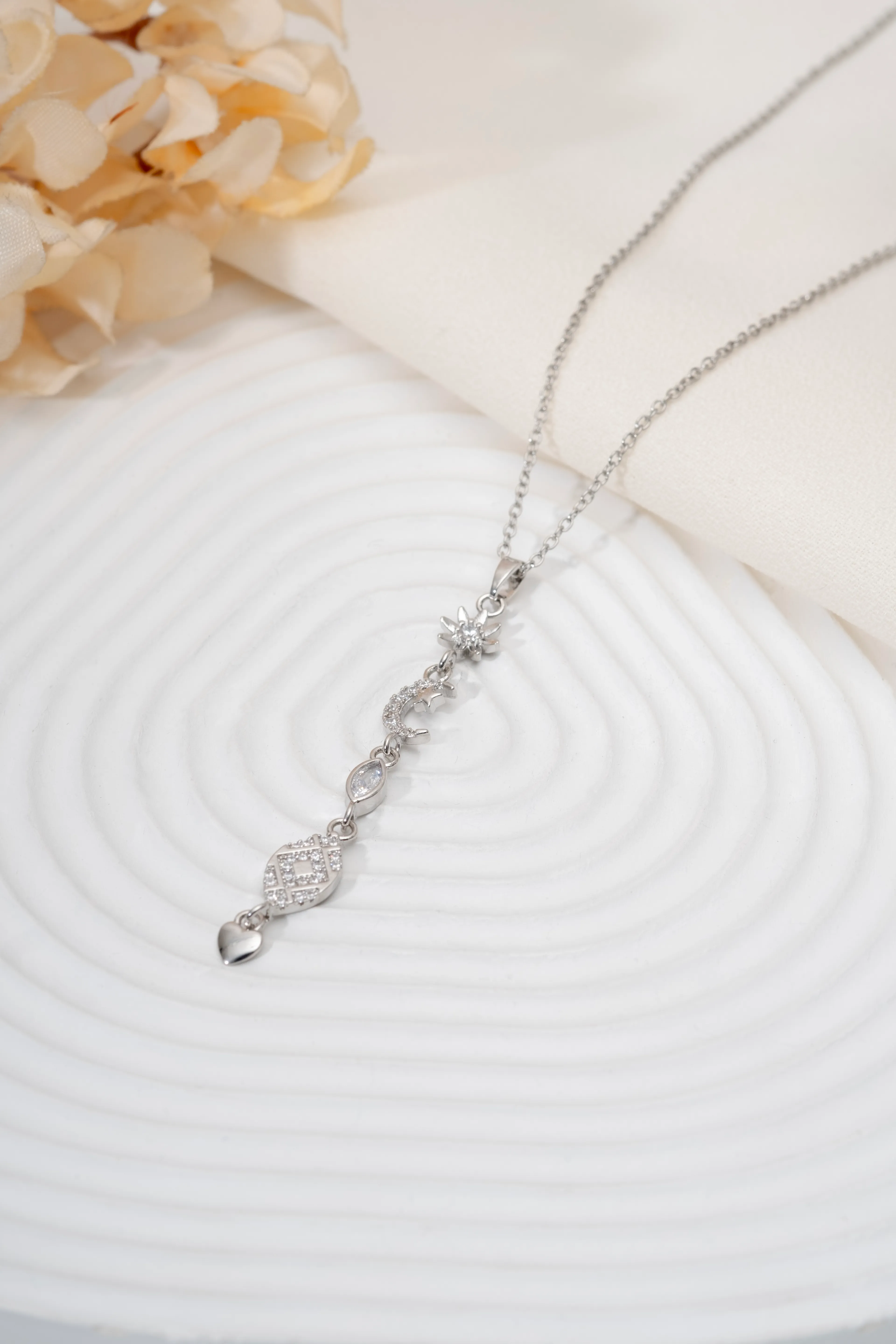 Silver Güneş Ay Motif Kolye