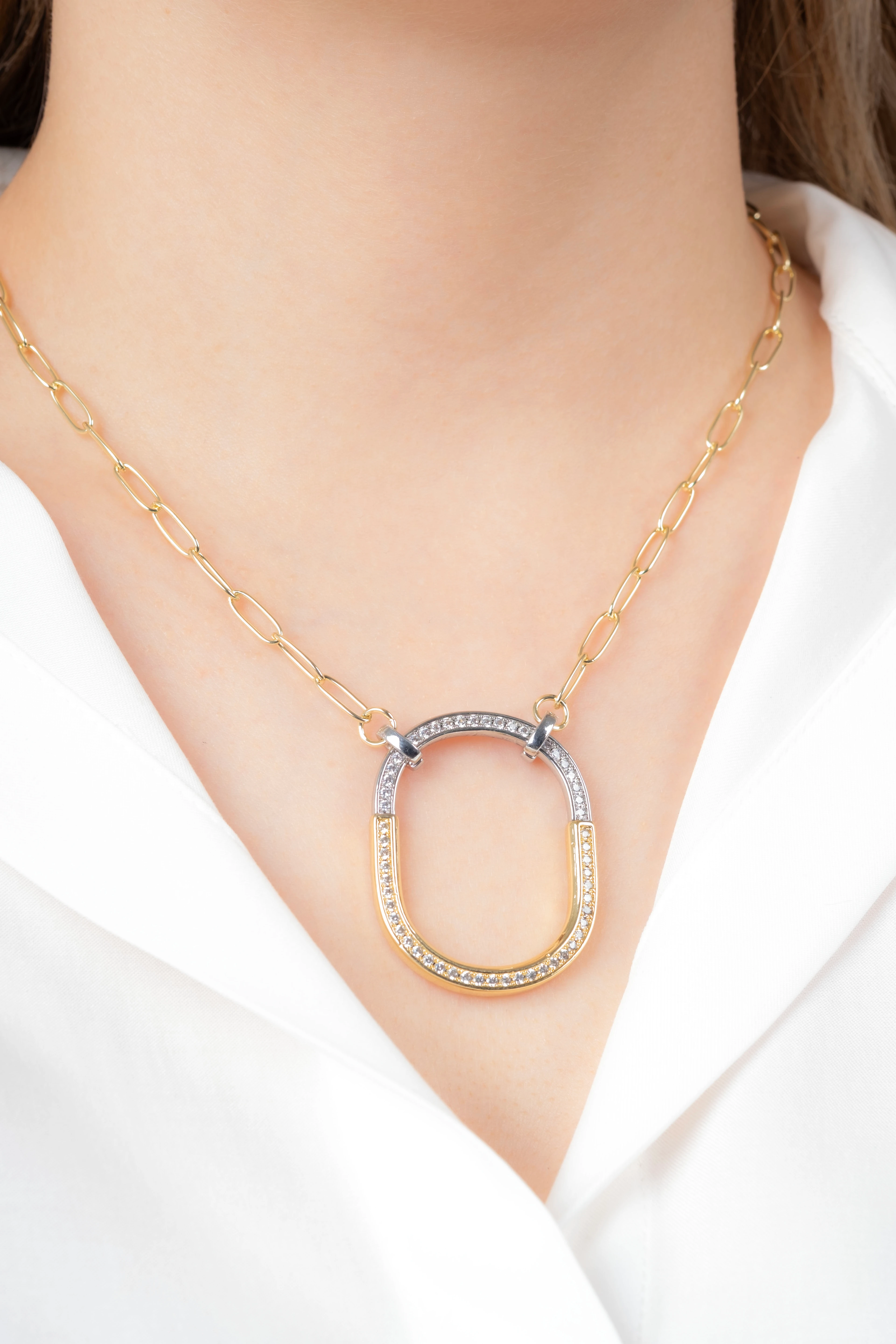 Gold Ataç Zincirli Boş Elips Kolye