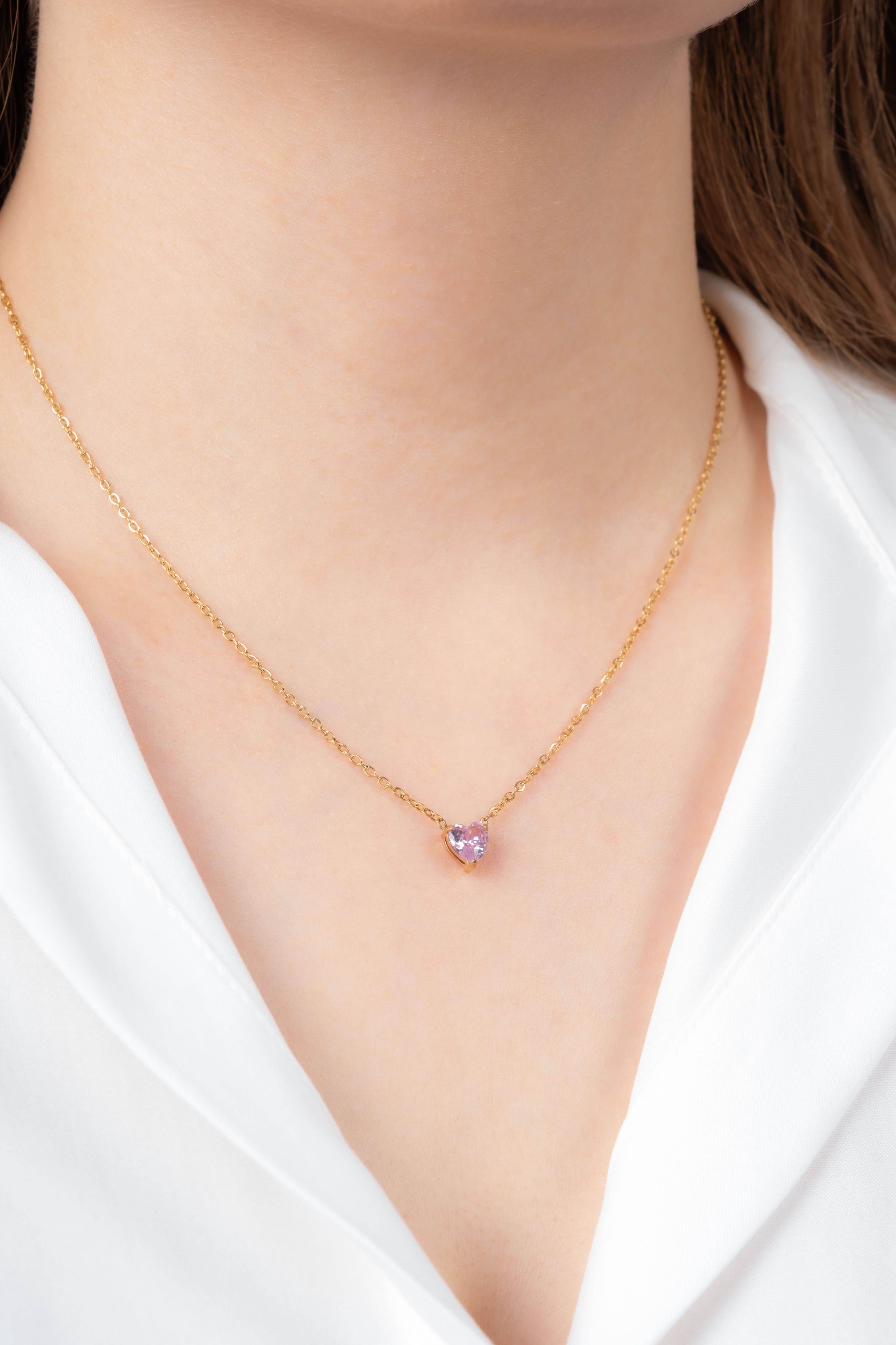 Gold Mini Pembe Kalp Uzun Kolye