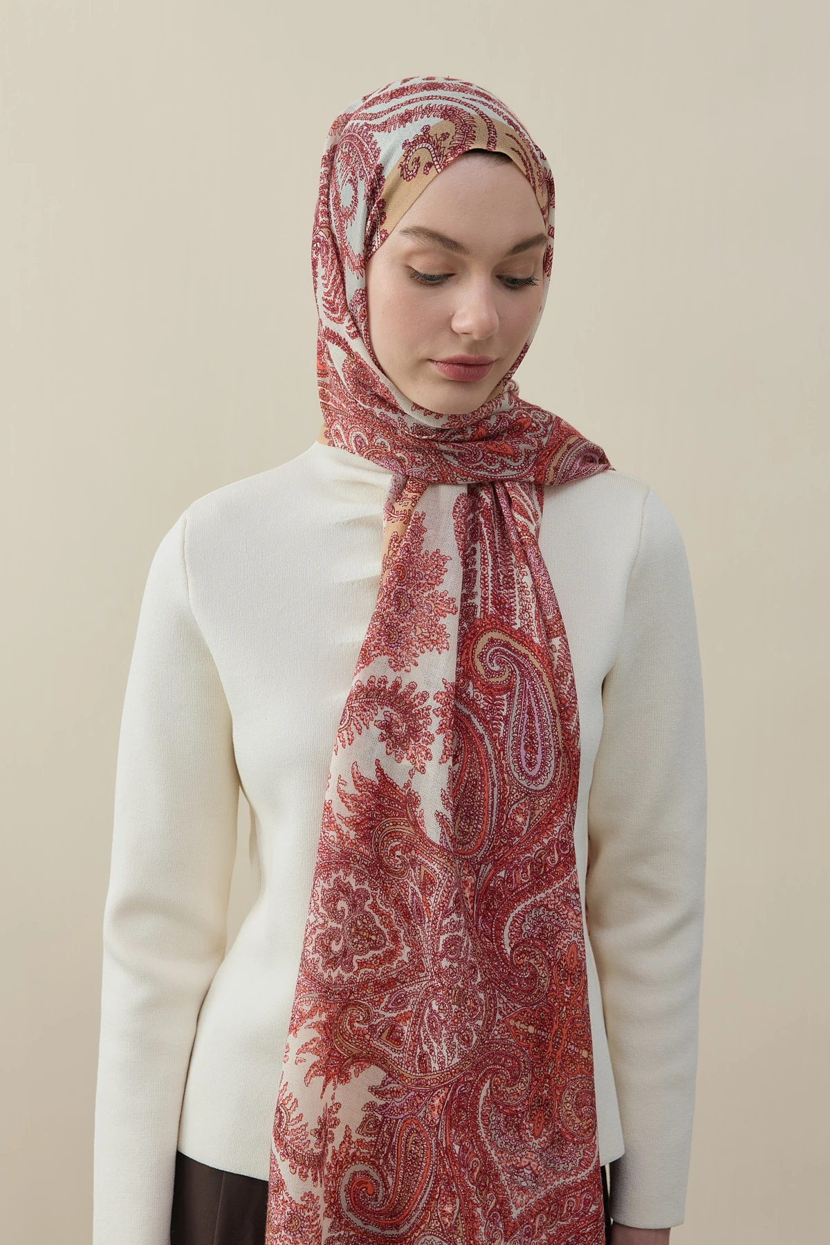 Tropikal Badem Desen Yün İpek Şal