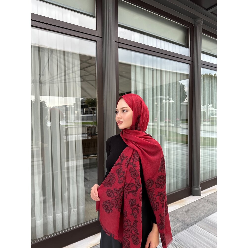 YARGICI YÜN İPEK ŞAL BORDO