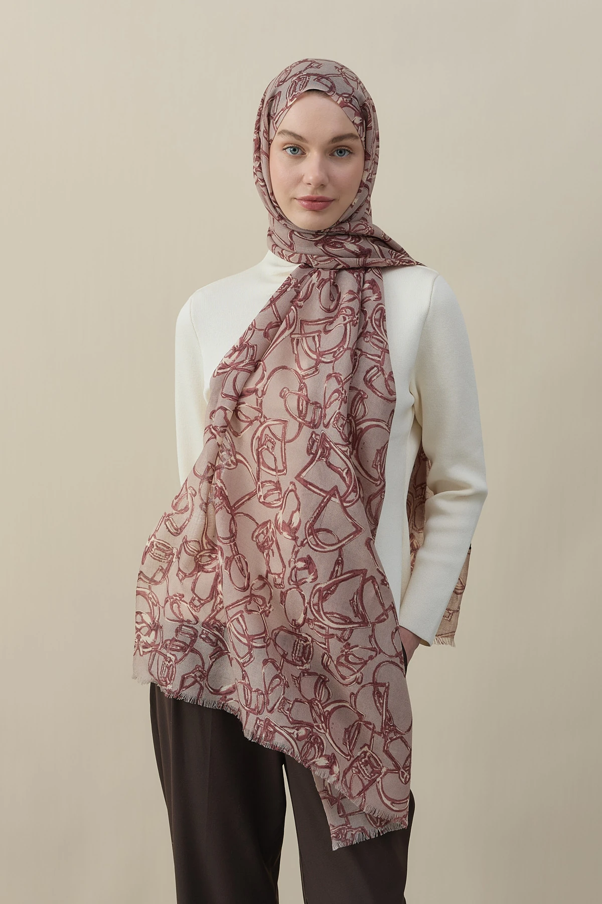 Vespa Desen Yün İpek Şal