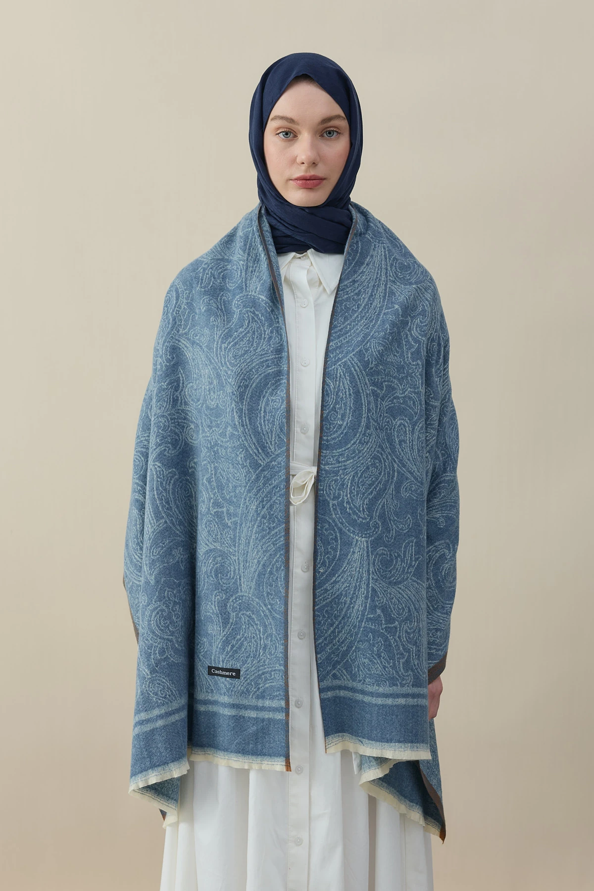 Etro Desen Kaşmir Omuz Şalı - Mavi